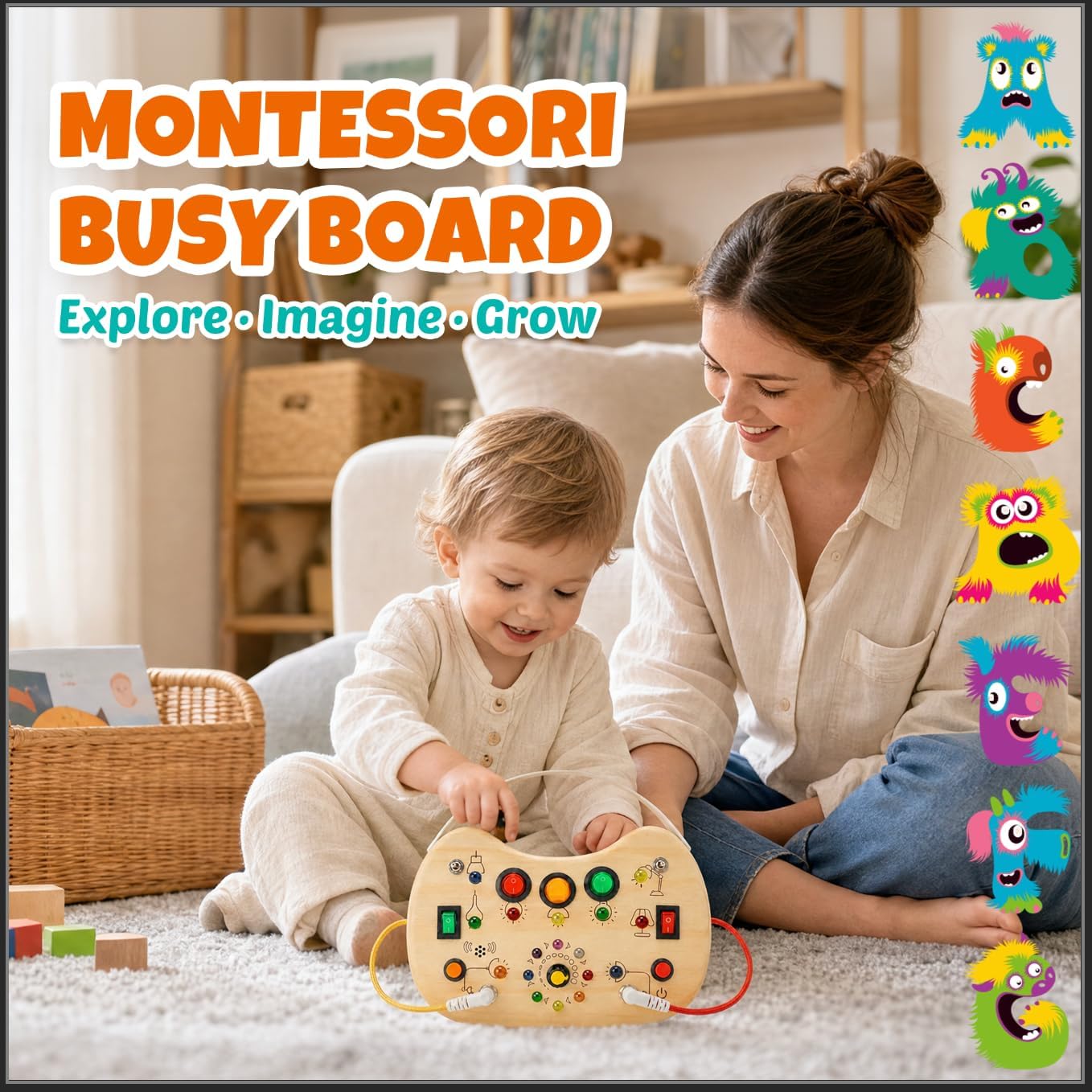 Thumbnail 4 de Flycoost Busy Board with LED Light Switches — Montessori-Inspired Wooden Sensory Toy for 1–3 Year Olds