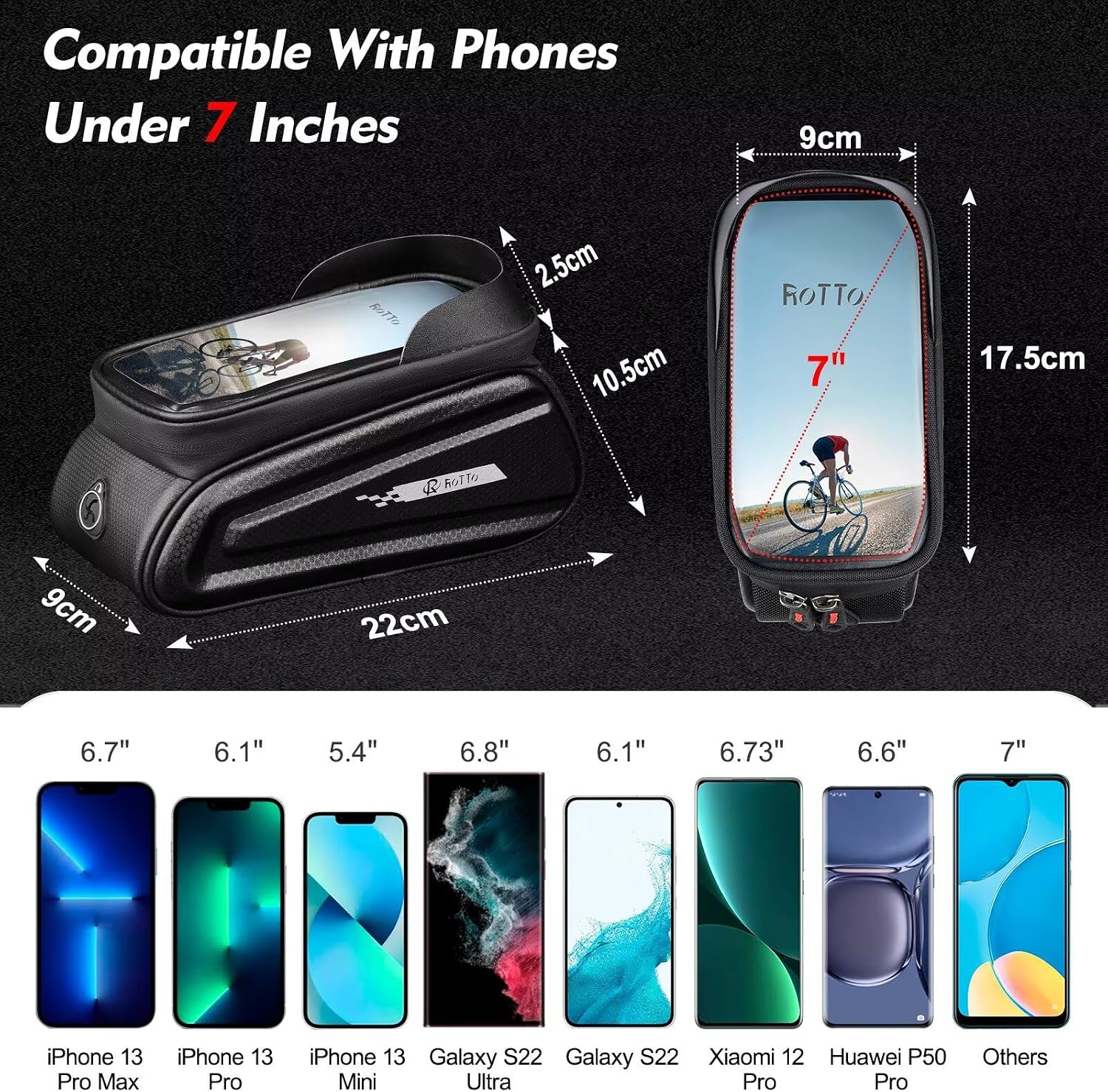 Thumbnail 4 de ROTTO Rahmentasche Oberrohrtasche – Hartschale für Smartphone bis 7 Zoll mit 1,7 L Fassungsvermögen