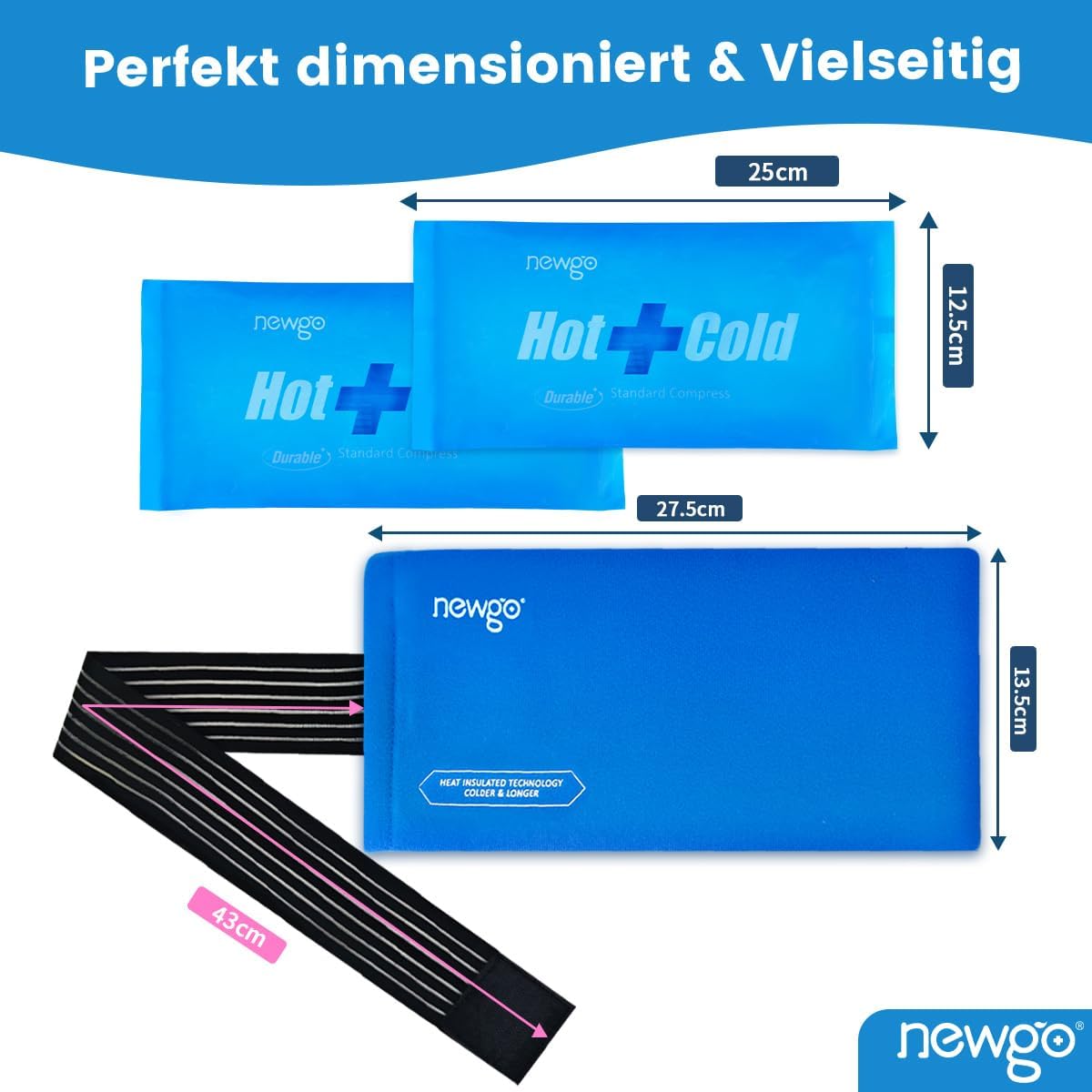 Detalle de NEWGO Wiederverwendbare Kühlpads mit Bezug (2 Stück) – Gel-Kühlakku für Kalt- & Warmkompressen, 27,5 x 13,5 cm