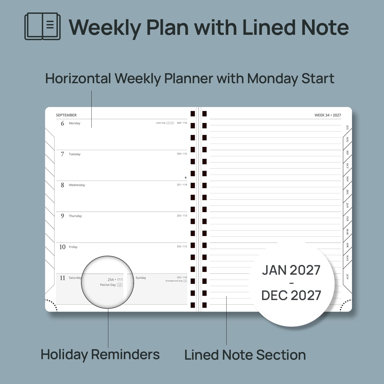 Detalle de POPRUN 2027 Planner, 6.5" x 8.5", Weekly and Monthly, 100 GSM Paper