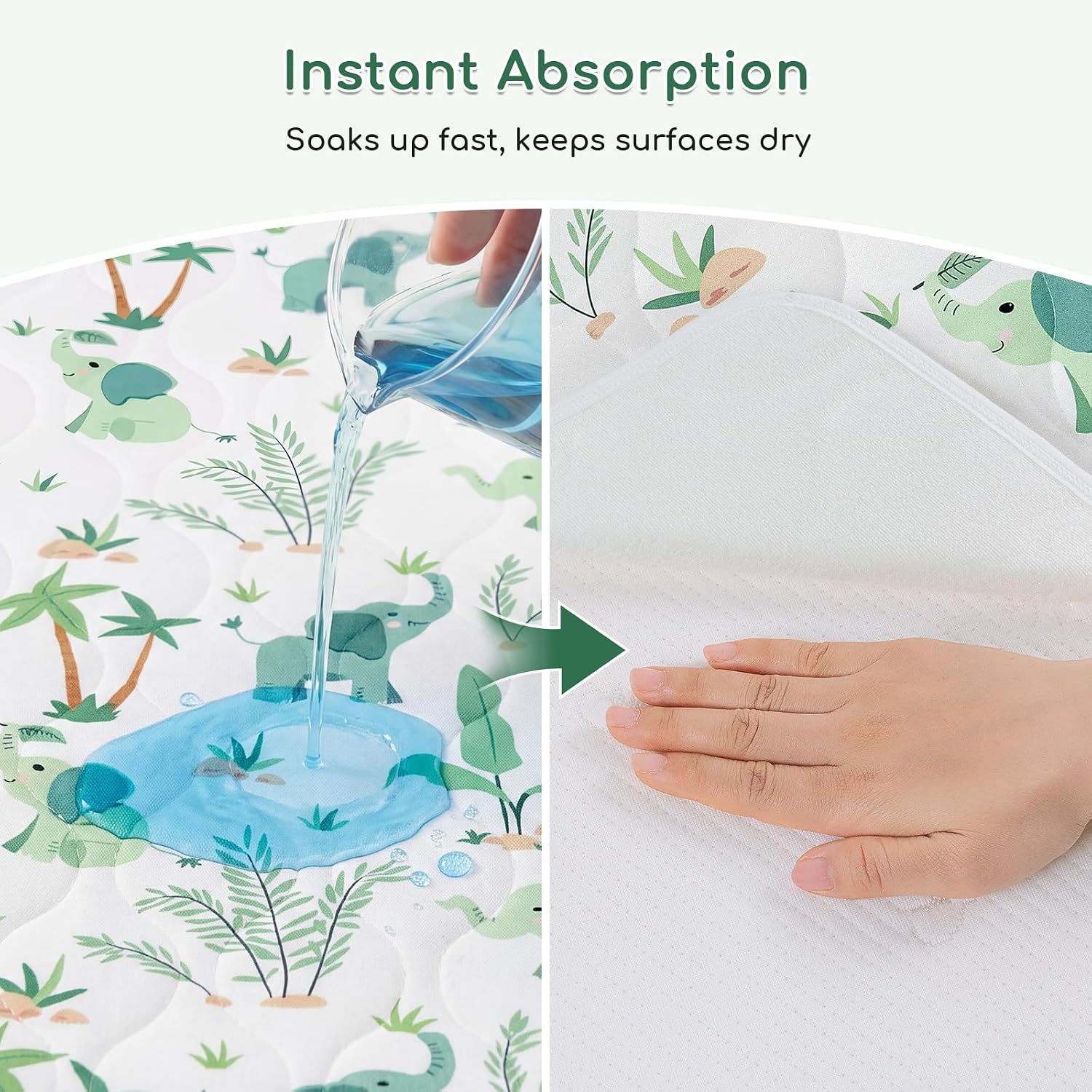 Detalle de Yukkidds 2 Pack Potty Training Bed Pads (75 x 90 cm) – Waterproof, Washable Mattress Protector for Kids, Green Elephant