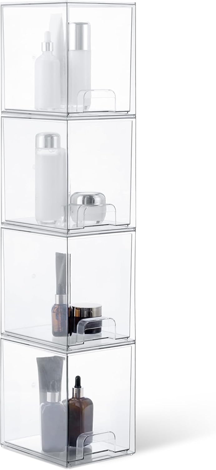 Thumbnail 5 de Amazon Basics : lot de 4 tiroirs de rangement empilables en plastique transparent pour maquillage