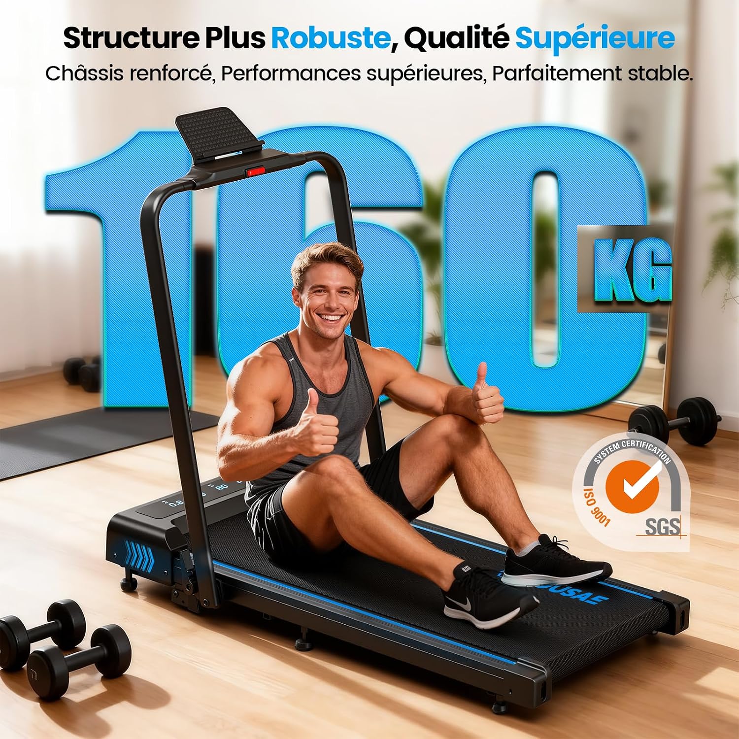 Detalle de FOUSAE Tapis de Course 5 en 1 — pliable, 12 programmes HIIT prédéfinis, inclinaison 9%, 12 KM/H, moteur silencieux 2,75 CV