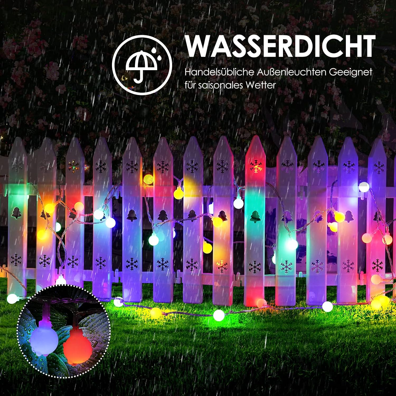 Detalle de 200 LED RGB Lichterkette (27 m) mit Timer & Fernbedienung, IP44 – strombetrieben für Garten & innen