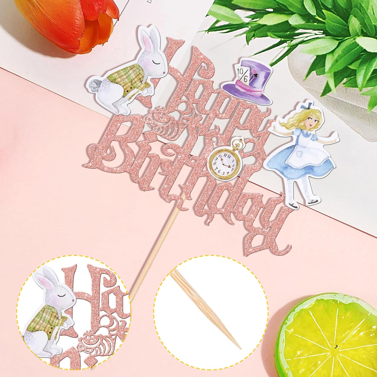 Detalle de SYKYCTCY 1 Pack Happy Birthday Alice Cake Topper Glitter Kit