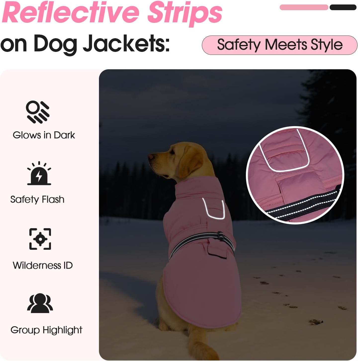 Thumbnail 3 de OUOBOB Warm Dog Winter Coat – Waterproof Jacket with High Collar & Reflective Strips, Pink (2XL)