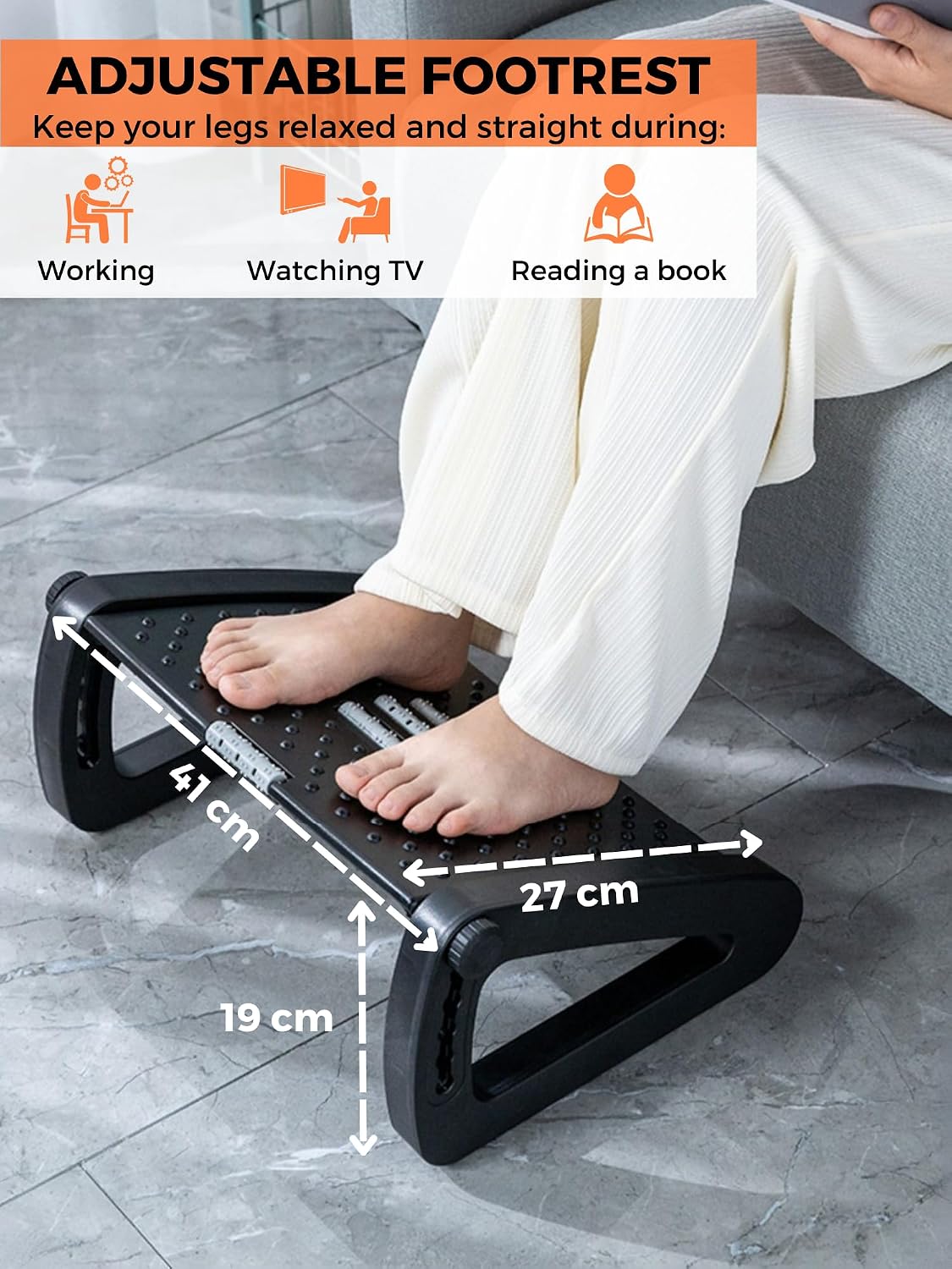 Detalle de MAGIC SELECT ergonomiskt fotstöd med 6 höjdlägen och massageyta