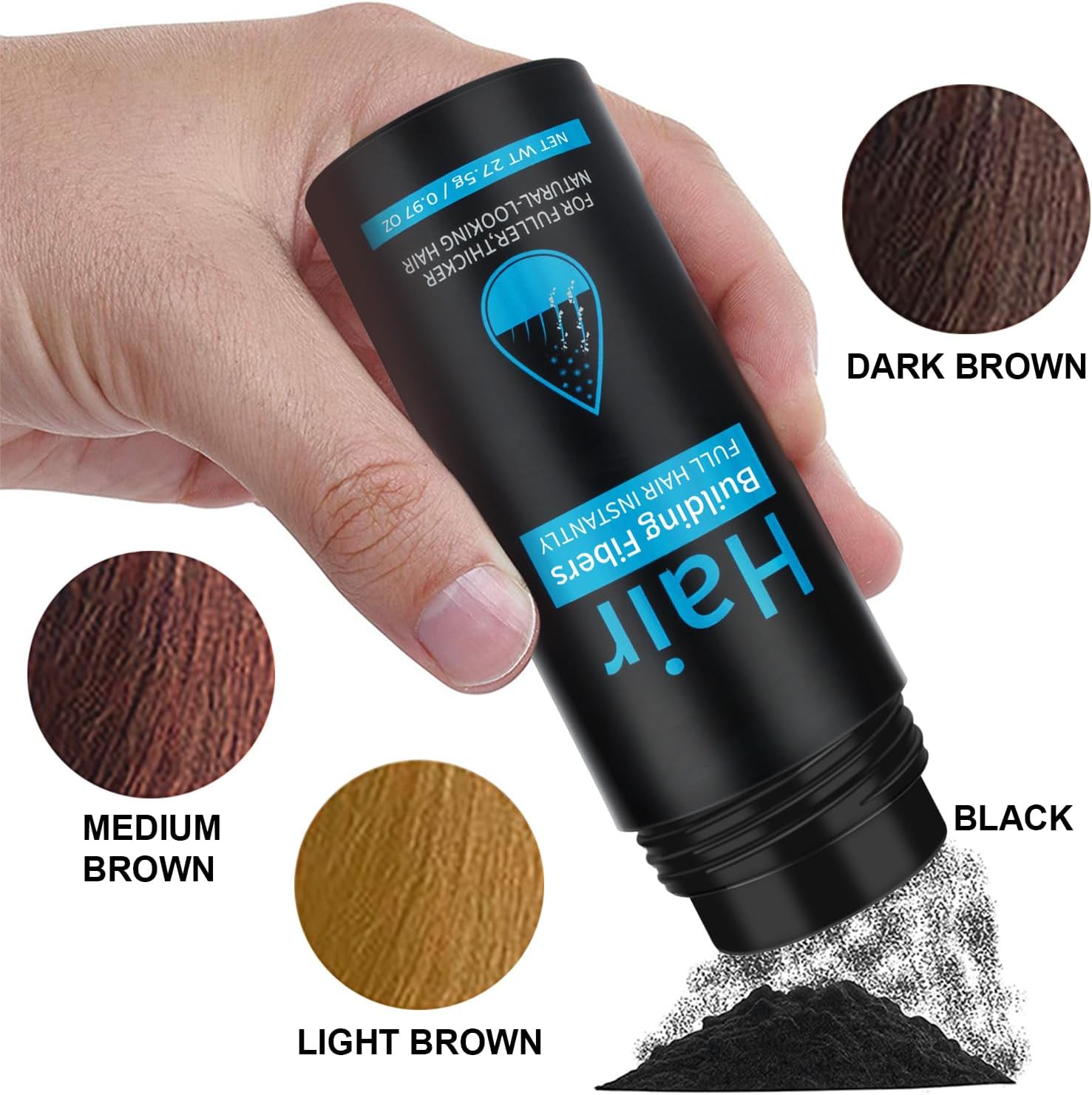 Detalle 2 de NUEDSFXO Fibre per Capelli alla Cheratina con Applicatore – Polvere correttiva marrone medio