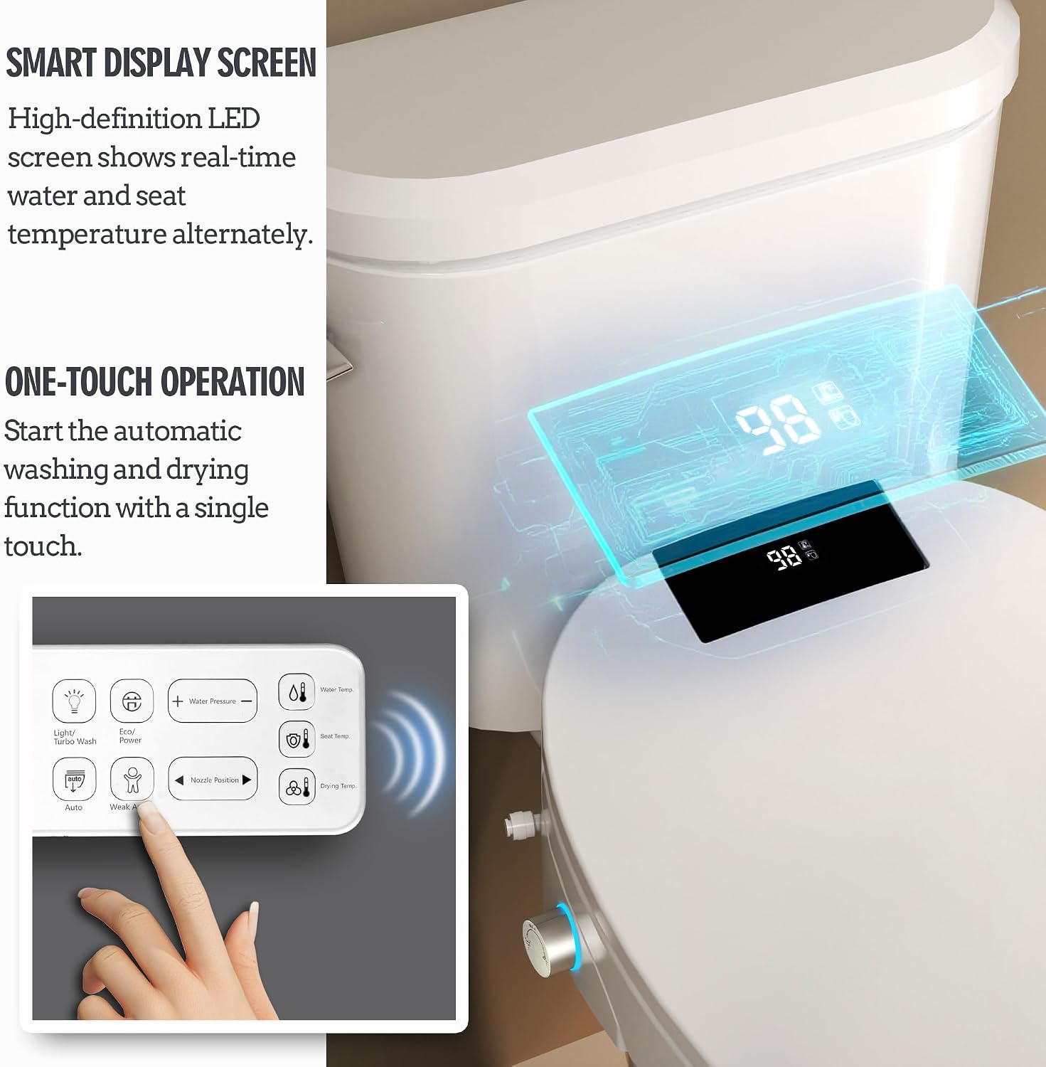 Detalle de WLJBIDET WLJ-O80KR Round Bidet Toilet Seat with Warm Water and Air Drying