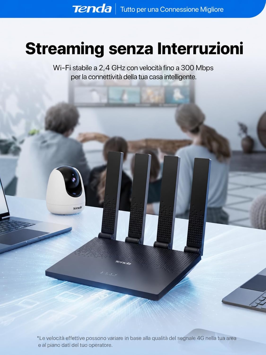 Detalle de Tenda Router 4G con SIM Modem LTE Cat4 Wi-Fi N300 Pro V2.0: con 4 antenne pieghevoli e connessione stabile ovunque