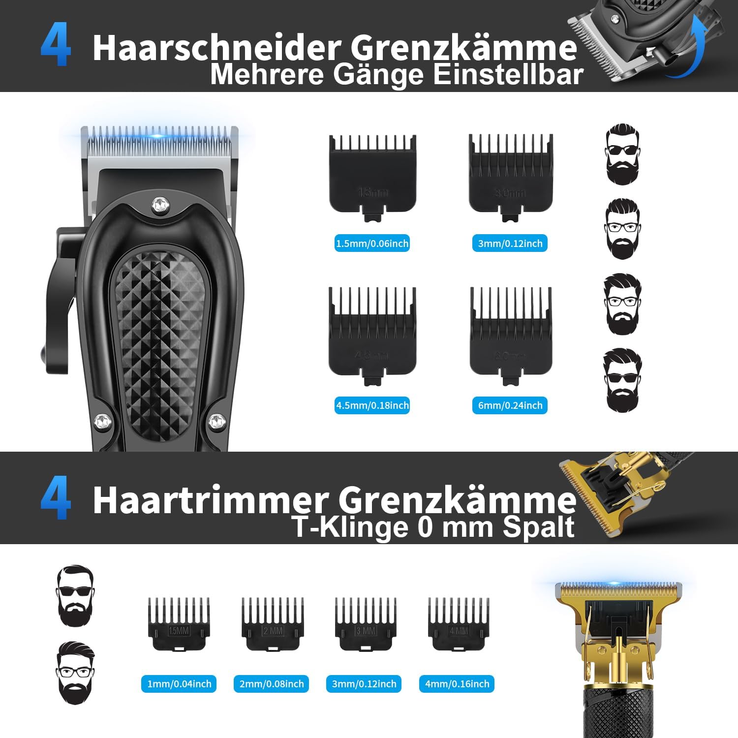 Detalle 2 de HIENA PRO Profi Haarschneidemaschine Set – kabelloser Allrounder für Haar, Bart und Folienrasur
