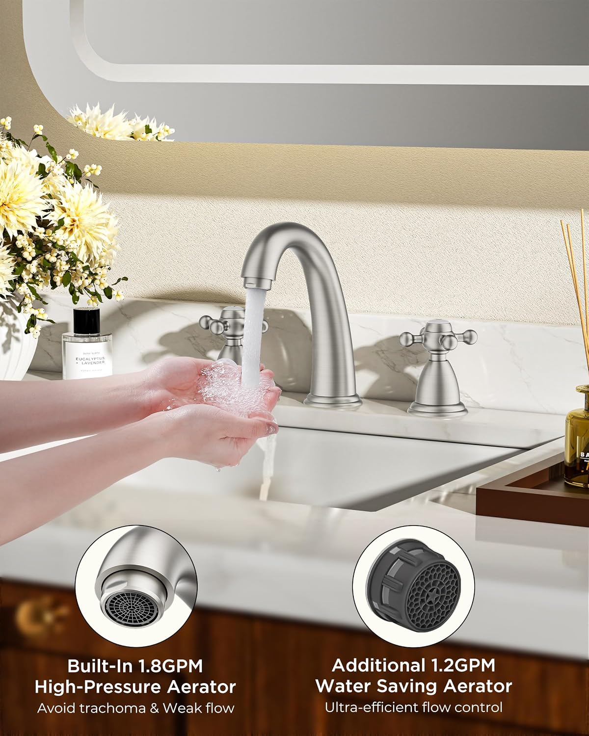 Detalle de FORIOUS Bathroom Faucet 8-inch Widespread