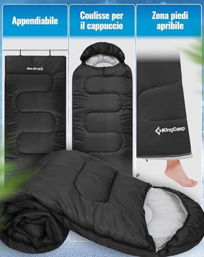 Detalle de KingCamp Sacco a pelo estivo per bambini e adulti - Nero con zip L