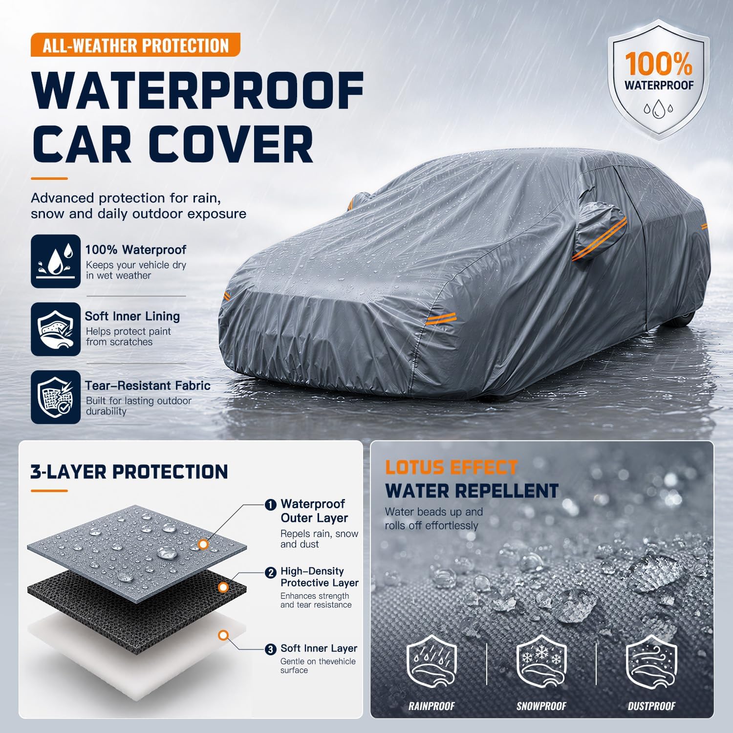 Thumbnail 1 de Tozaroa Car Cover Waterproof All-Weather – A4 Custom Fit for Sedans (204-208 inches)