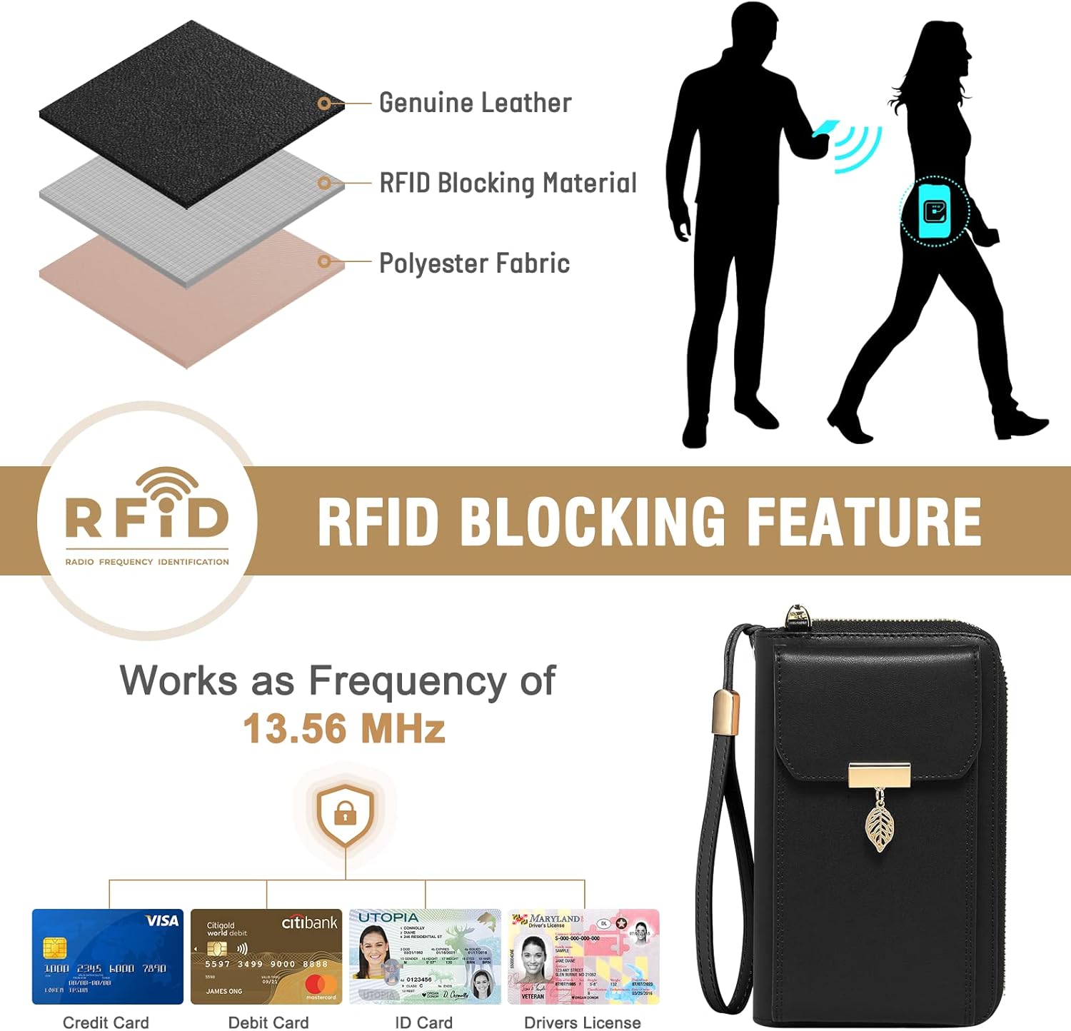 Thumbnail 3 de VOBUKE Handytasche zum Umhängen klein mit RFID-Schutz und 12 Kartenfächern – Leder Schultertasche Crossbody für Damen