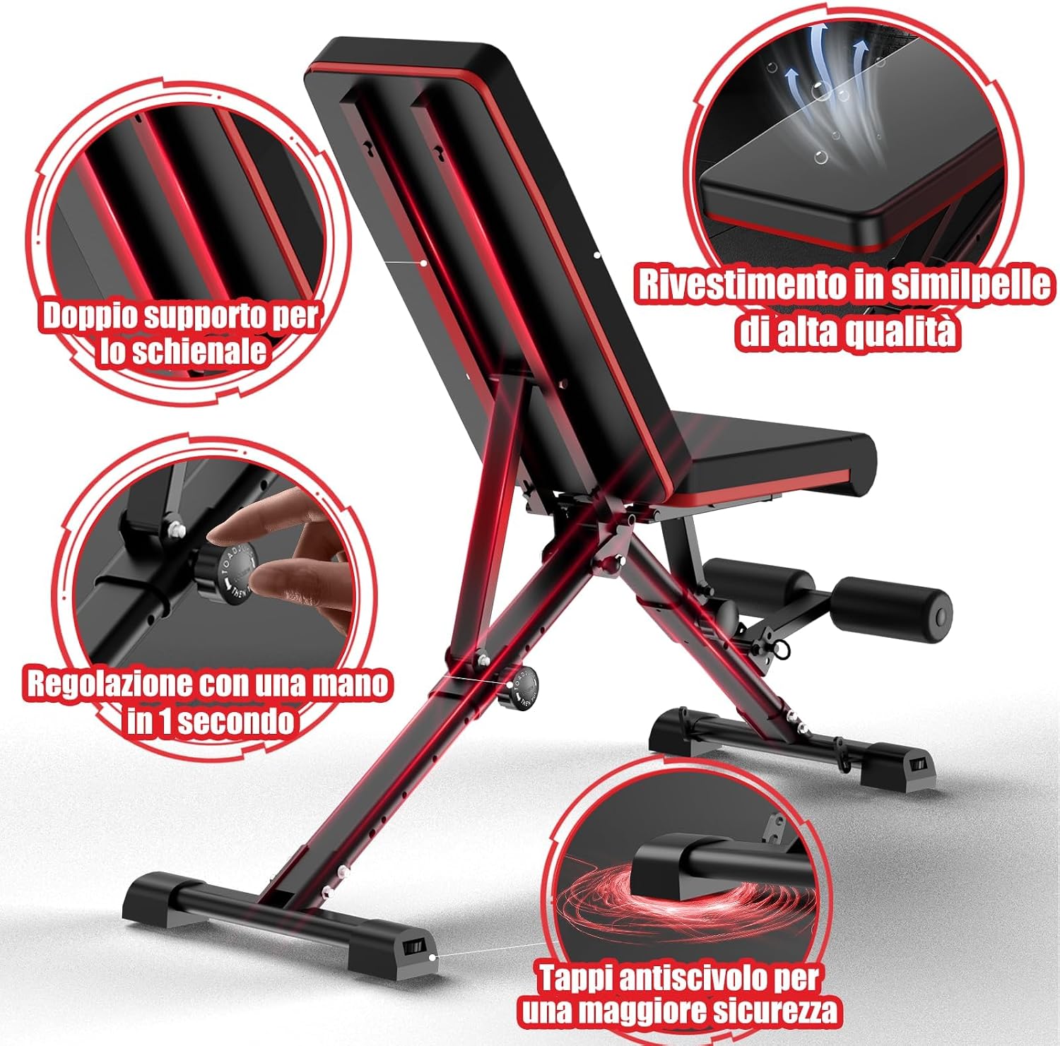 Detalle de DH FitLife Panca Pesi pieghevole regolabile: panca inclinabile e piana per allenamento completo a casa