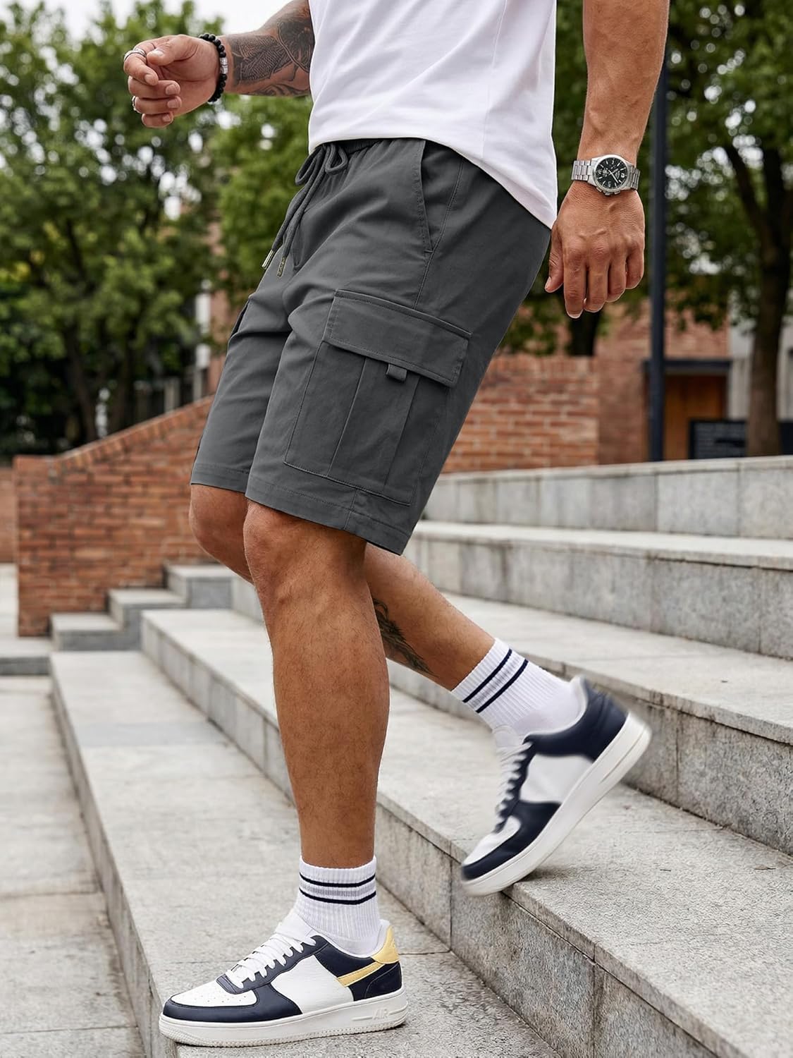 Thumbnail 1 de JMIERR Men's Casual Stretch Cargo Shorts — 9-Inch Inseam, Elastic Drawstring Waist with Secure Multi Pockets