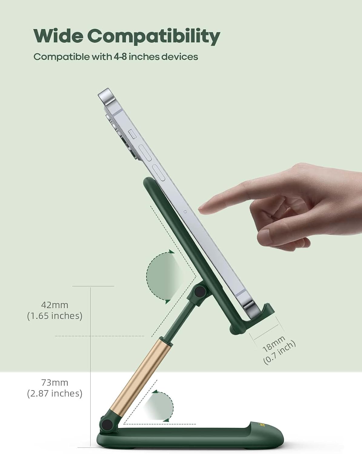 Thumbnail 4 de Lamicall Adjustable Phone Stand for Desk (Foldable) in Green – Height & Angle Adjustable for 4–8 inch phones