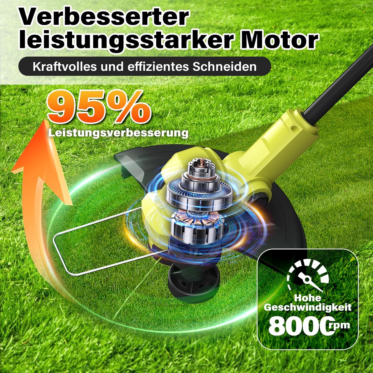 Thumbnail 5 de Akku-Rasentrimmer, Elektro Rasentrimmer mit 2× 2000 mAh Akkus und Ladegerät – 850 W, Schnitthreite 300 mm