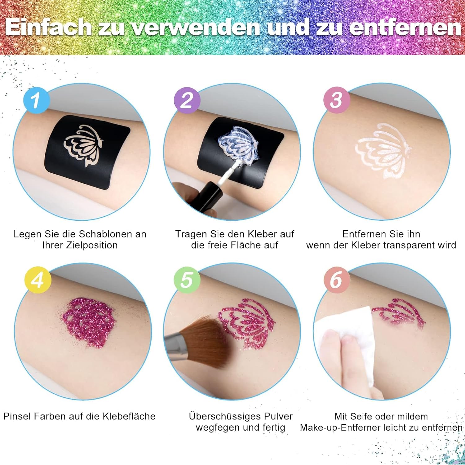 Thumbnail 6 de Glitzer Tattoo Set Kinder 36 Farben 🎨