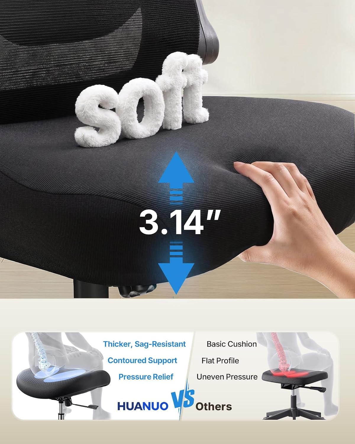 Detalle de HUANUO Ergonomic Office Chair, 300 lb Capacity