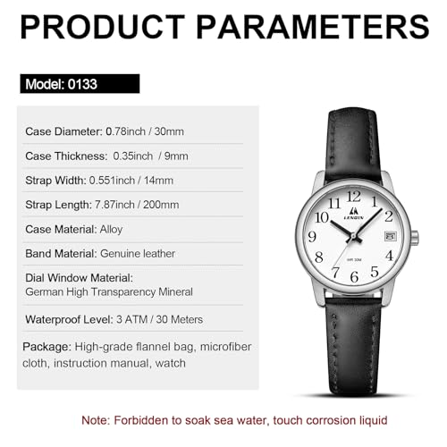 Thumbnail 7 de LN LENQIN Reloj de Cuarzo Analógico para Mujer — Pulsera de Cuero, esfera 30 mm