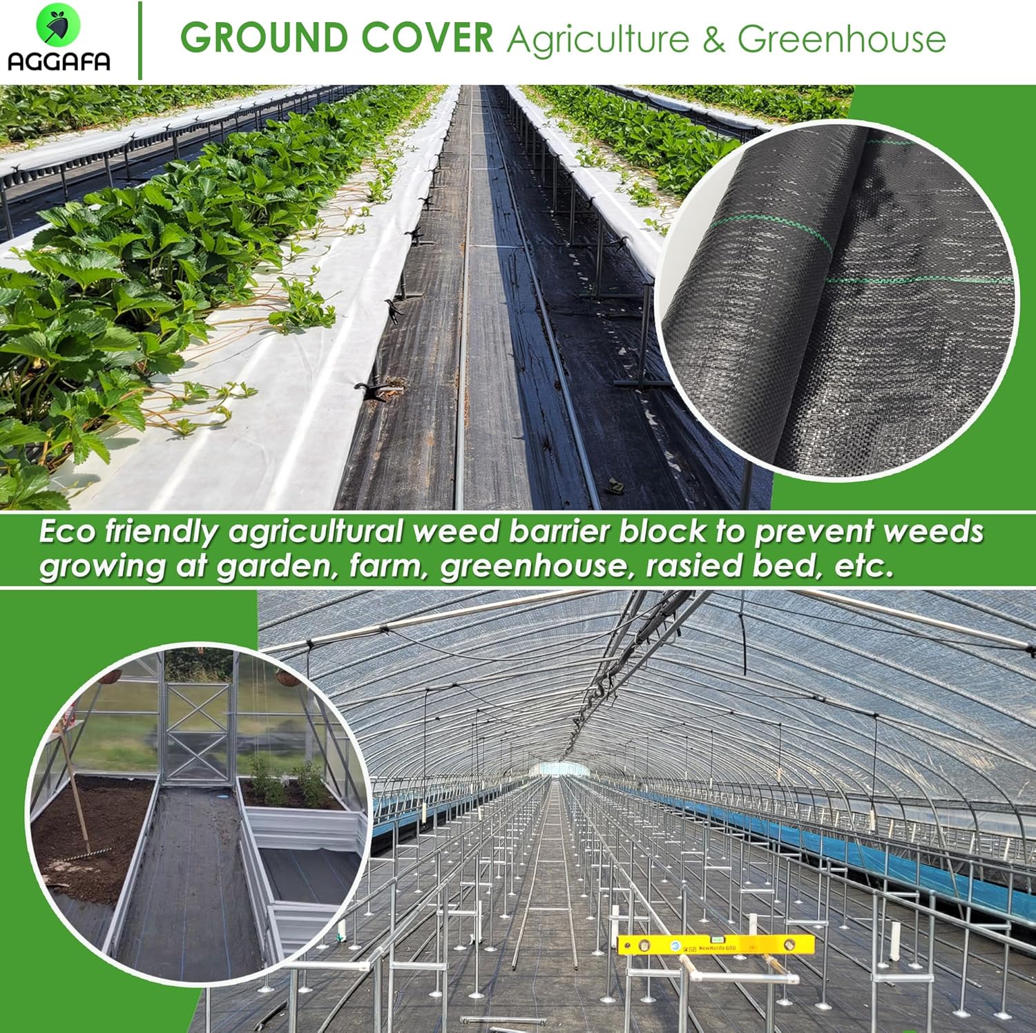 Detalle de AGGAFA 110gsm Weed Barrier Fabric (1M x 20M) – Premium 100% Virgin Material for Landscaping, Farming and Gardening