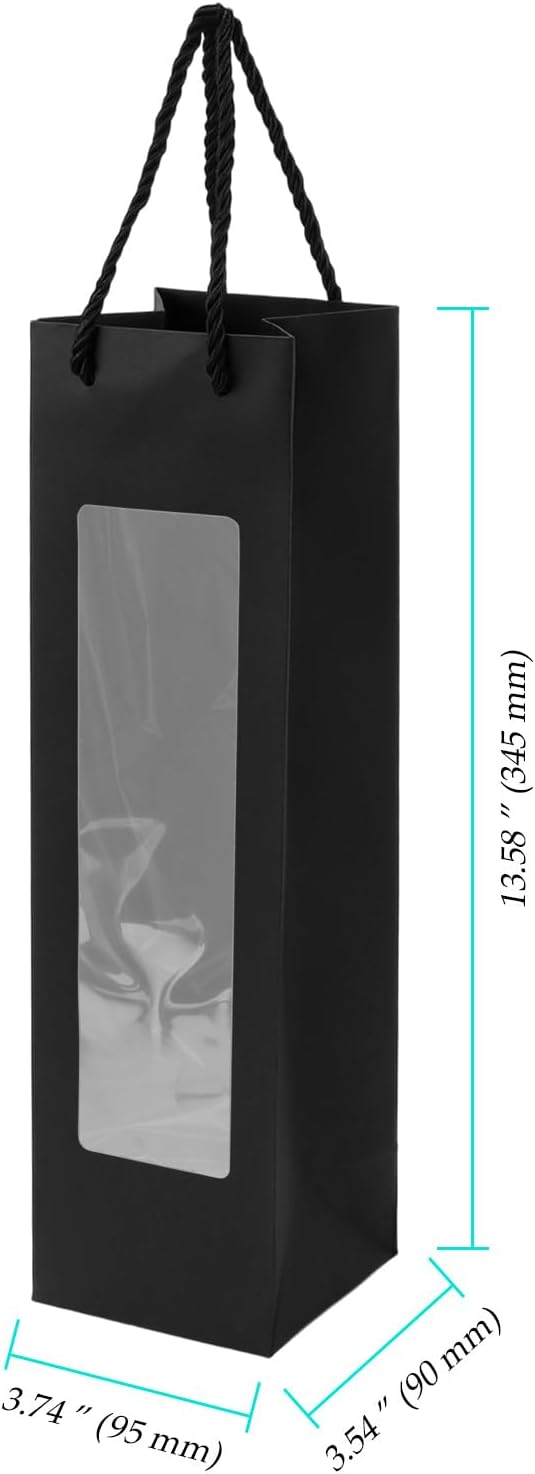 Detalle de CHIHEUNG 30-Pack Wine Bottle Bags with Window – Black Kraft Paper Gift Bags for Festive Gifting