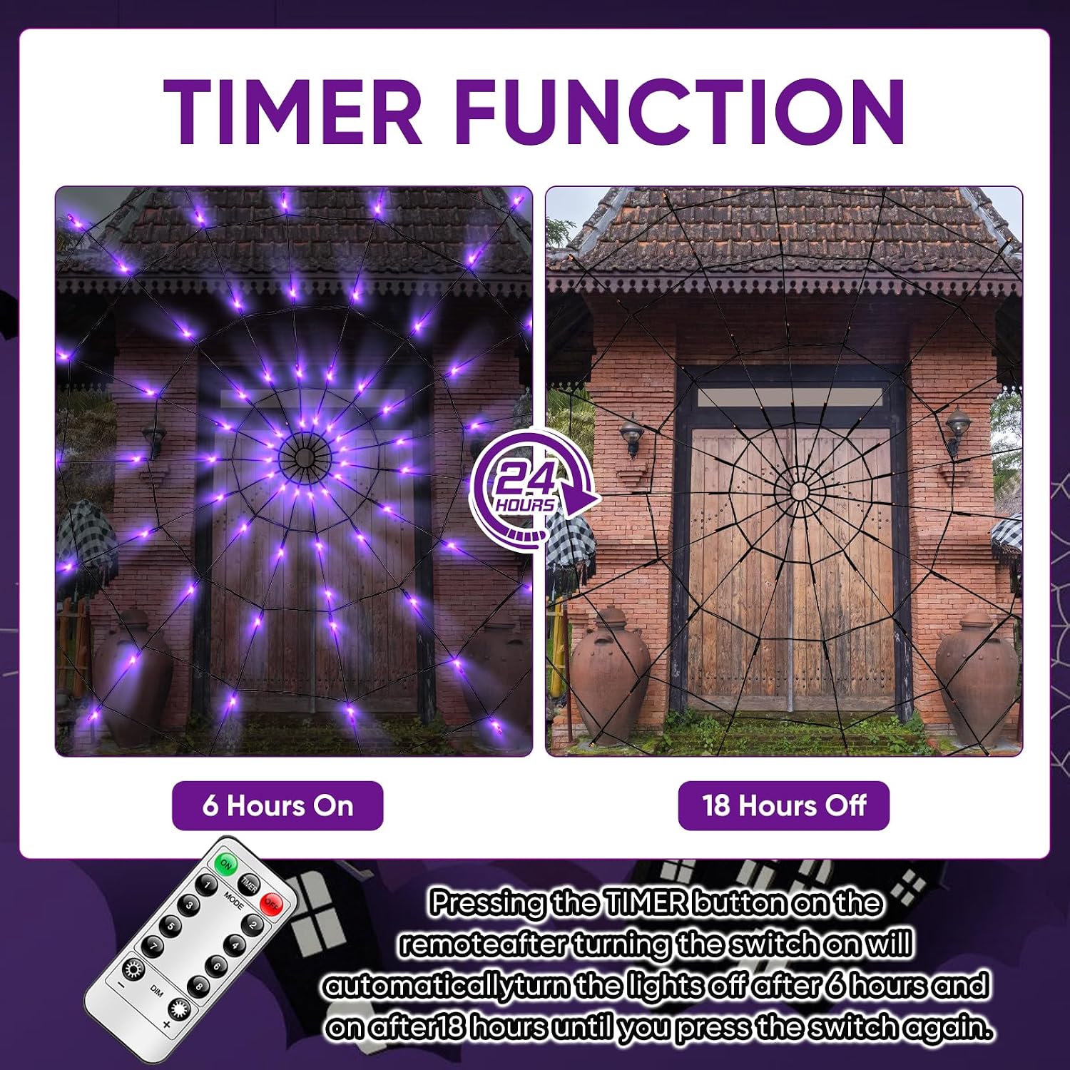Detalle 2 de LCHUANG YZZW-001 Halloween Spider Web Lights, 4-Foot Purple and Orange LED Set