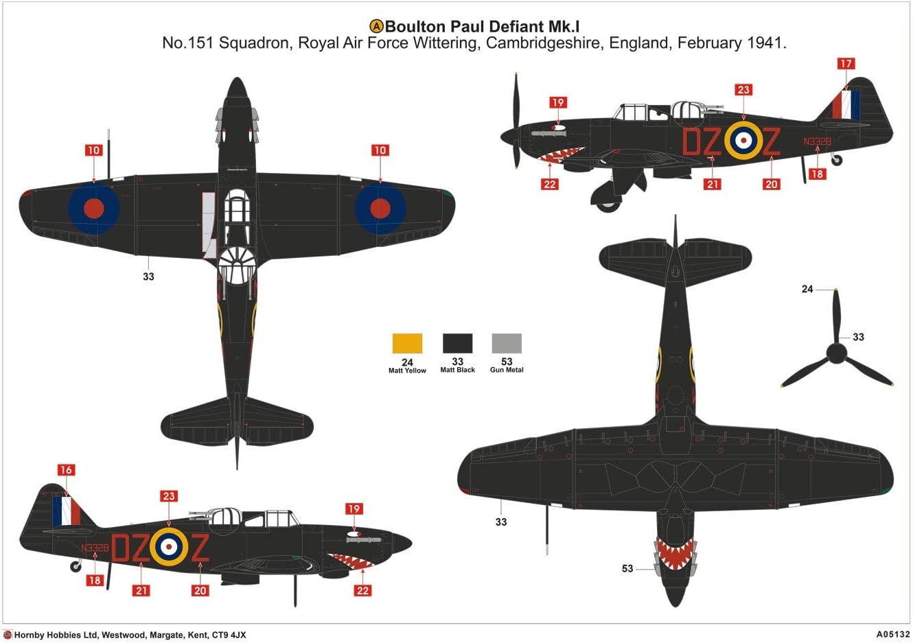 Thumbnail 3 de Airfix Standard Model Set A05132: Boulton Paul Defiant NF.I 1:48 Scale Kit (113 Parts)