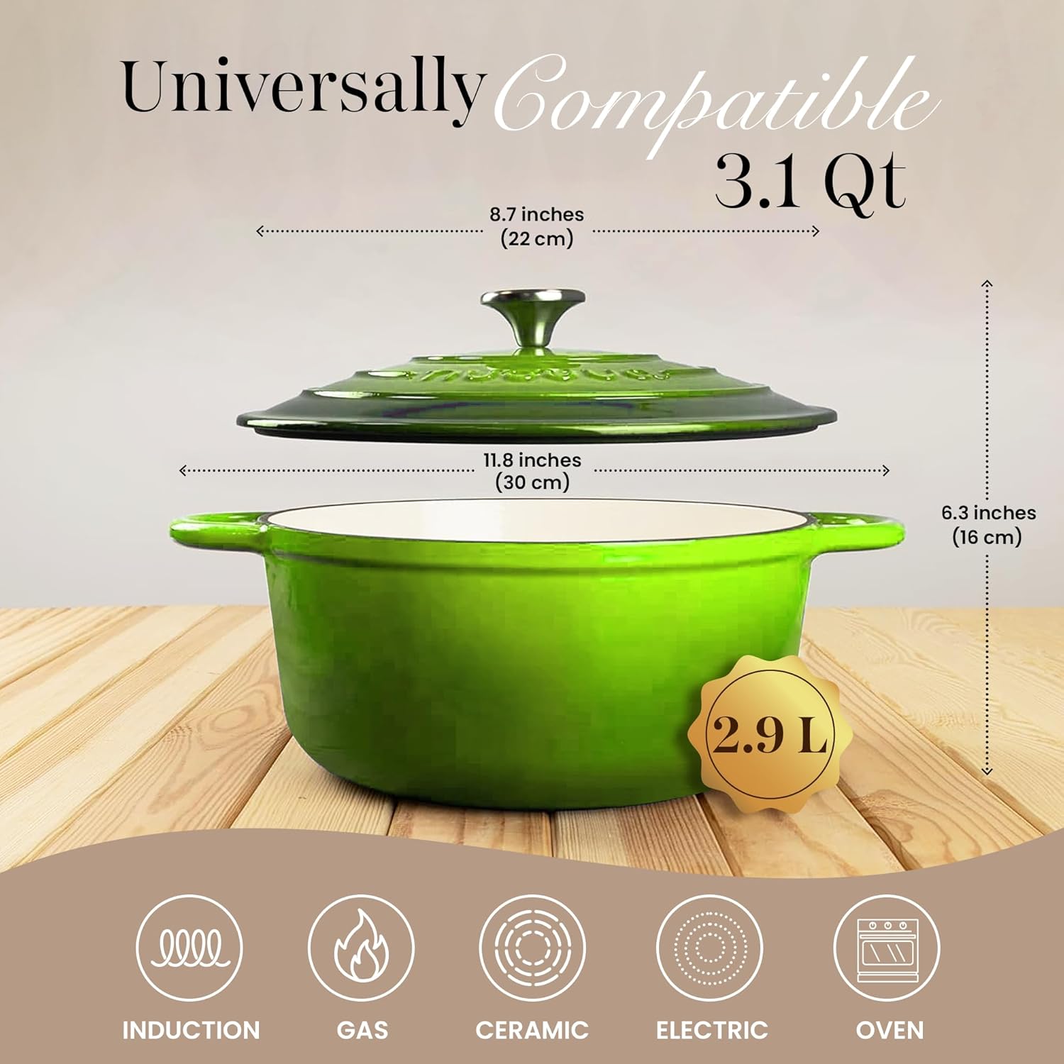 Thumbnail 1 de Nuovva Enamelled Cast Iron Dutch Oven Pot with Lid – 3.1 Quart (22 cm) – Green