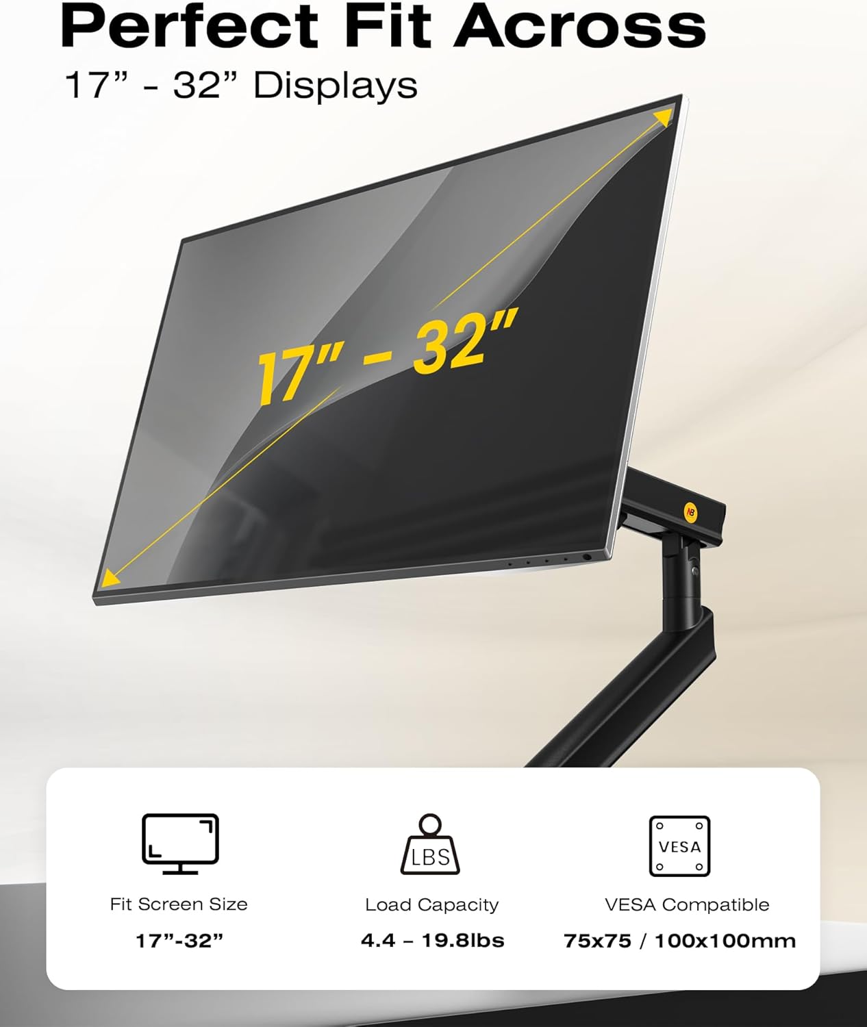 Thumbnail 2 de NB Ergonomic Monitor Arm for 17–32 inch Displays (Up to 9 kg) with Mechanical Spring – VESA 75/100 mm, Black