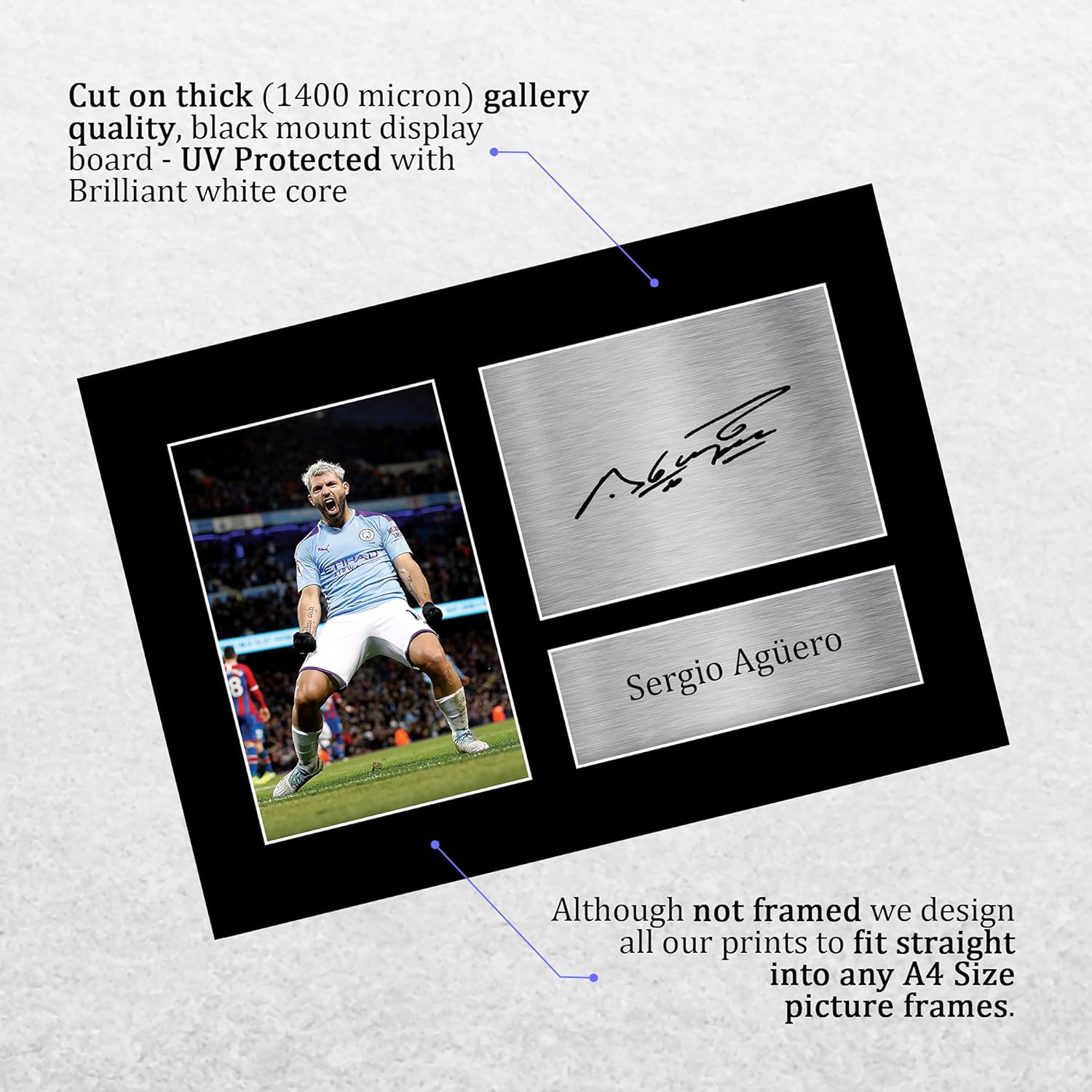 Thumbnail 2 de HWC Trading Sergio Aguero gift signed A4 printed autograph Manchester City display
