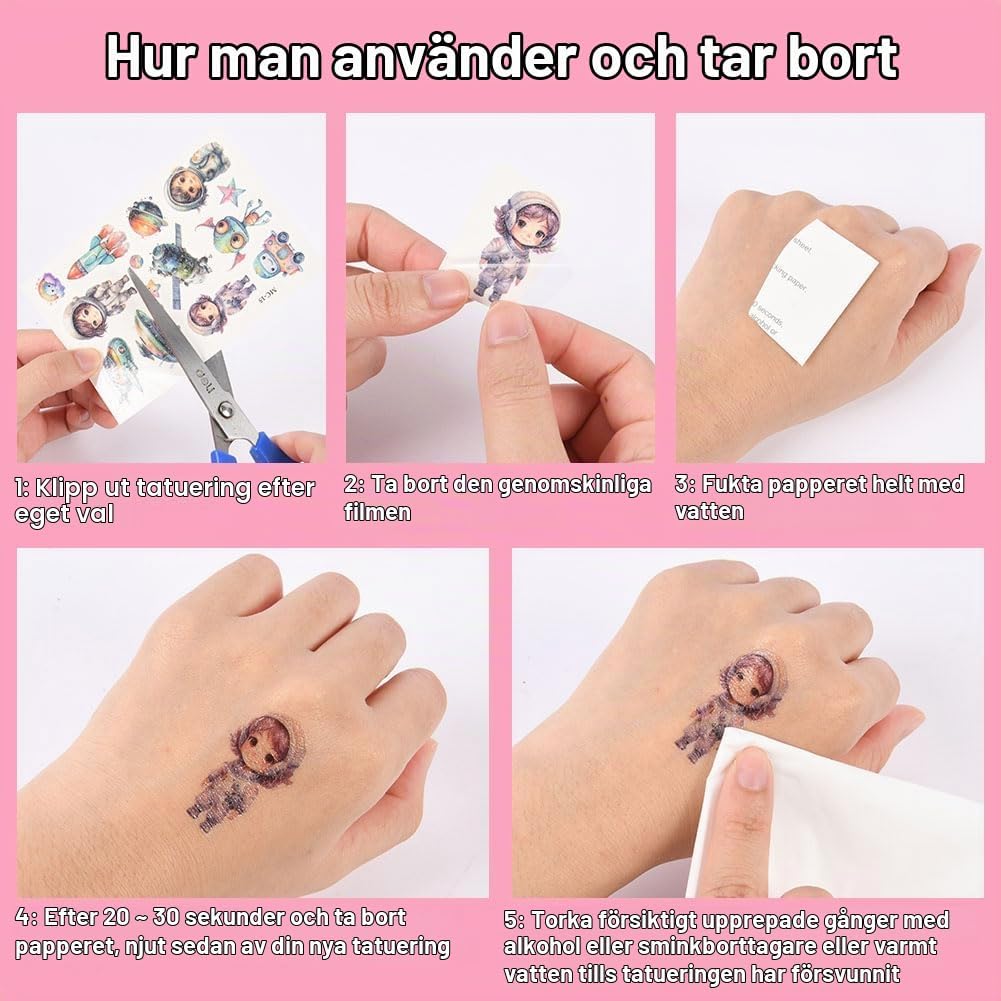 Thumbnail 6 de Alaoo tillfälliga tatueringar, 24 ark med glitter och rymd- och monstertrucksmotiv