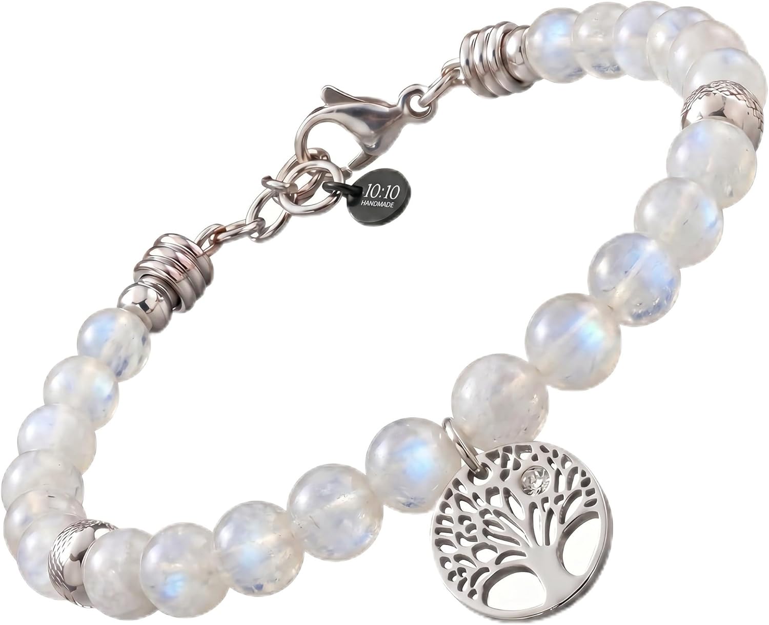 Thumbnail 6 de 10:10 Bracciale Donna in Pietre Naturali 6mm e Acciaio Inox Anallergico – Albero della Vita, Zircone e Ciondolo Regolabile