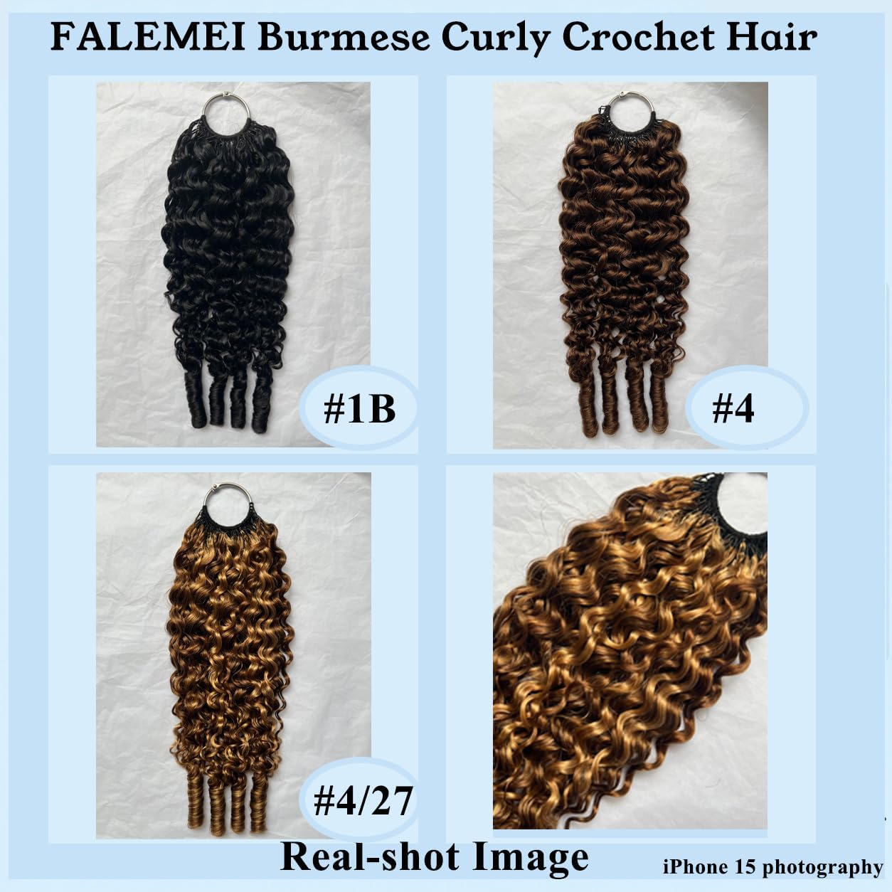 Thumbnail 3 de FALEMEI Burmese Curly Crochet Human Hair, 18-Inch, 60 g, #4/27