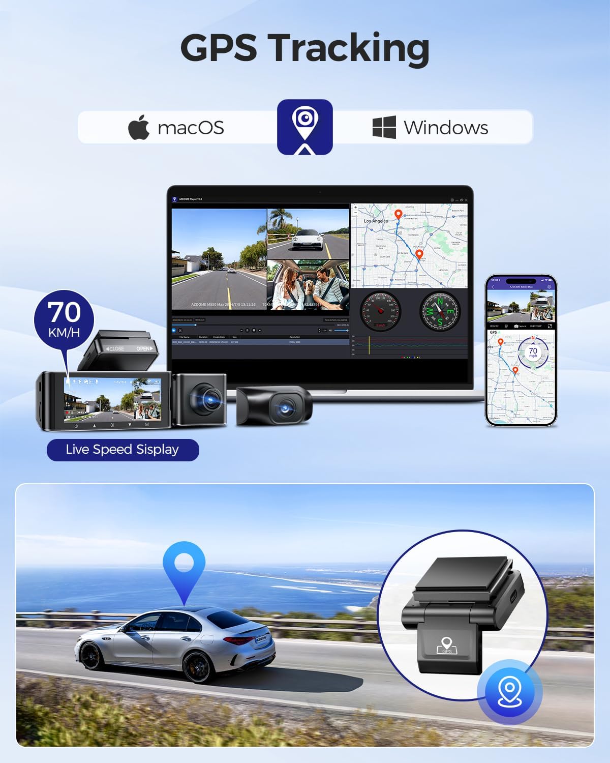 Thumbnail 5 de AZDOME M550 Max 4K 3-Channel Dash Cam with Dual STARVIS Sensors, Built-in WiFi & GPS, 64GB Card Included