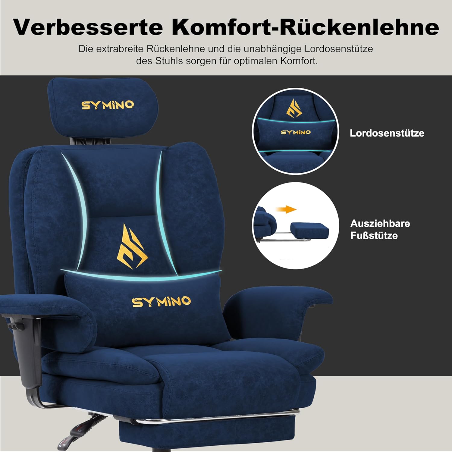 Thumbnail 4 de Symino Gaming Stuhl Chefsessel Bürostuhl Ergonomisch – Vintage-PU-Leder, dunkelblau
