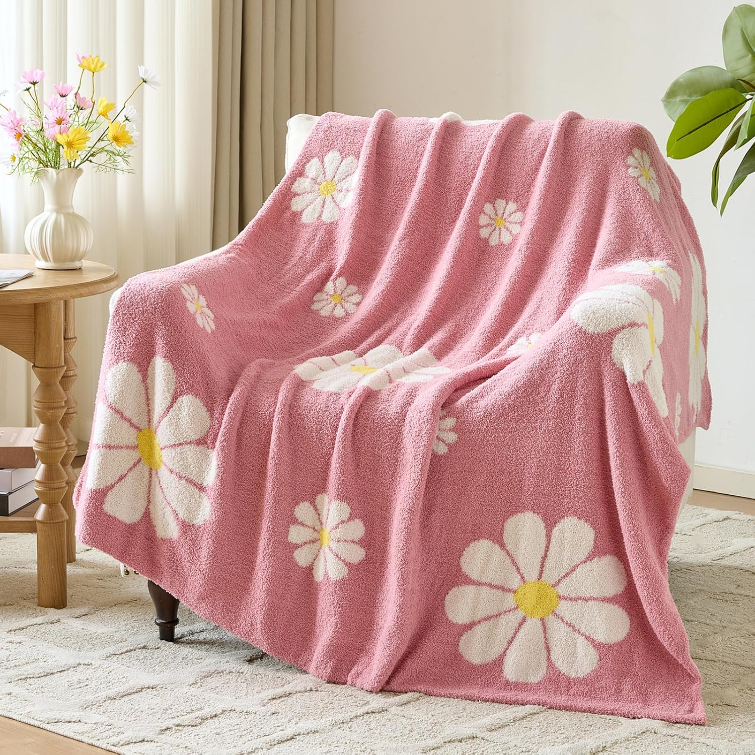 Detalle de Xiashrk Flower Blanket Floral Microfiber Throw, Twin 60" x 80", Grey Pink