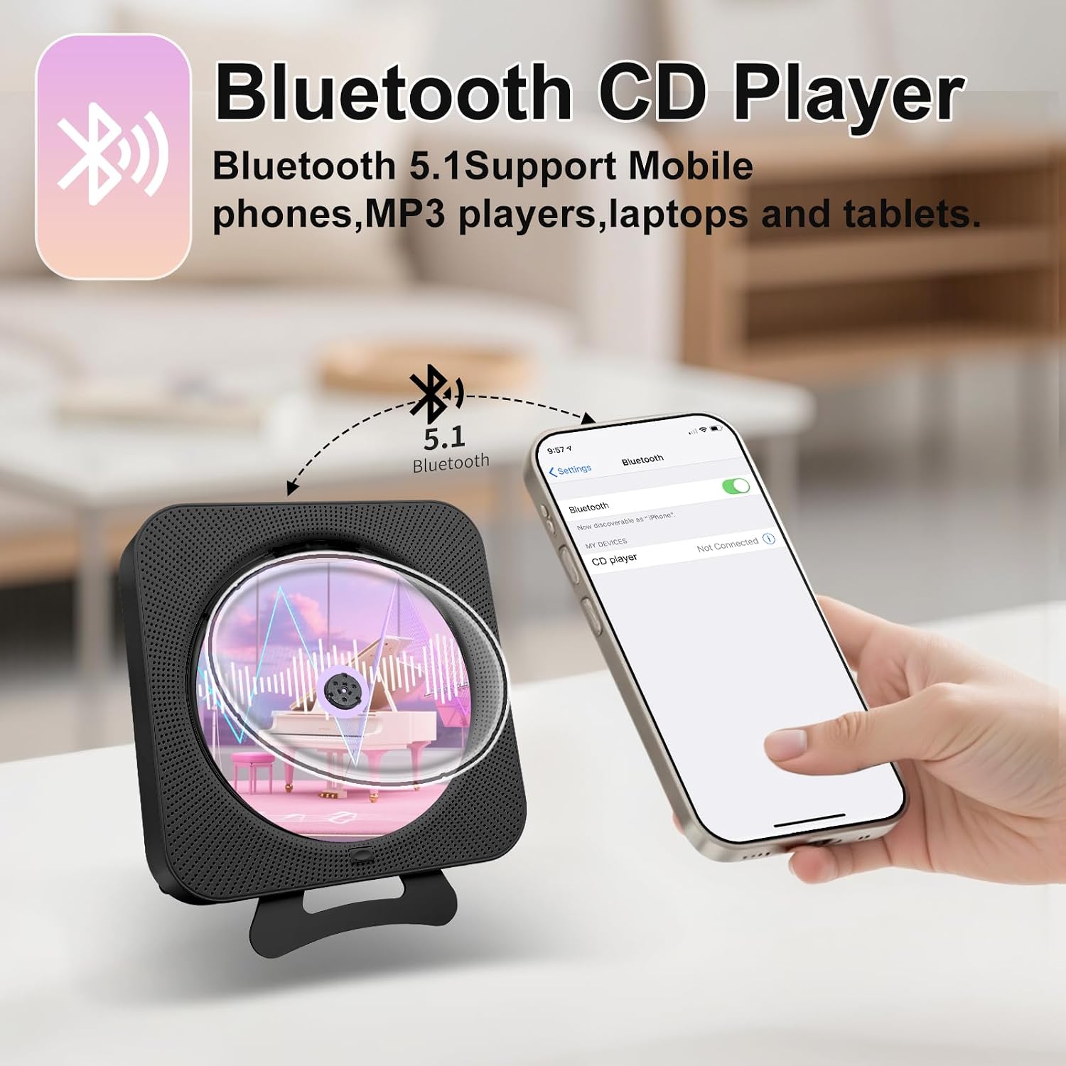Detalle de Canareen Upgrade cd-speler en radio-boombox met Bluetooth en USB