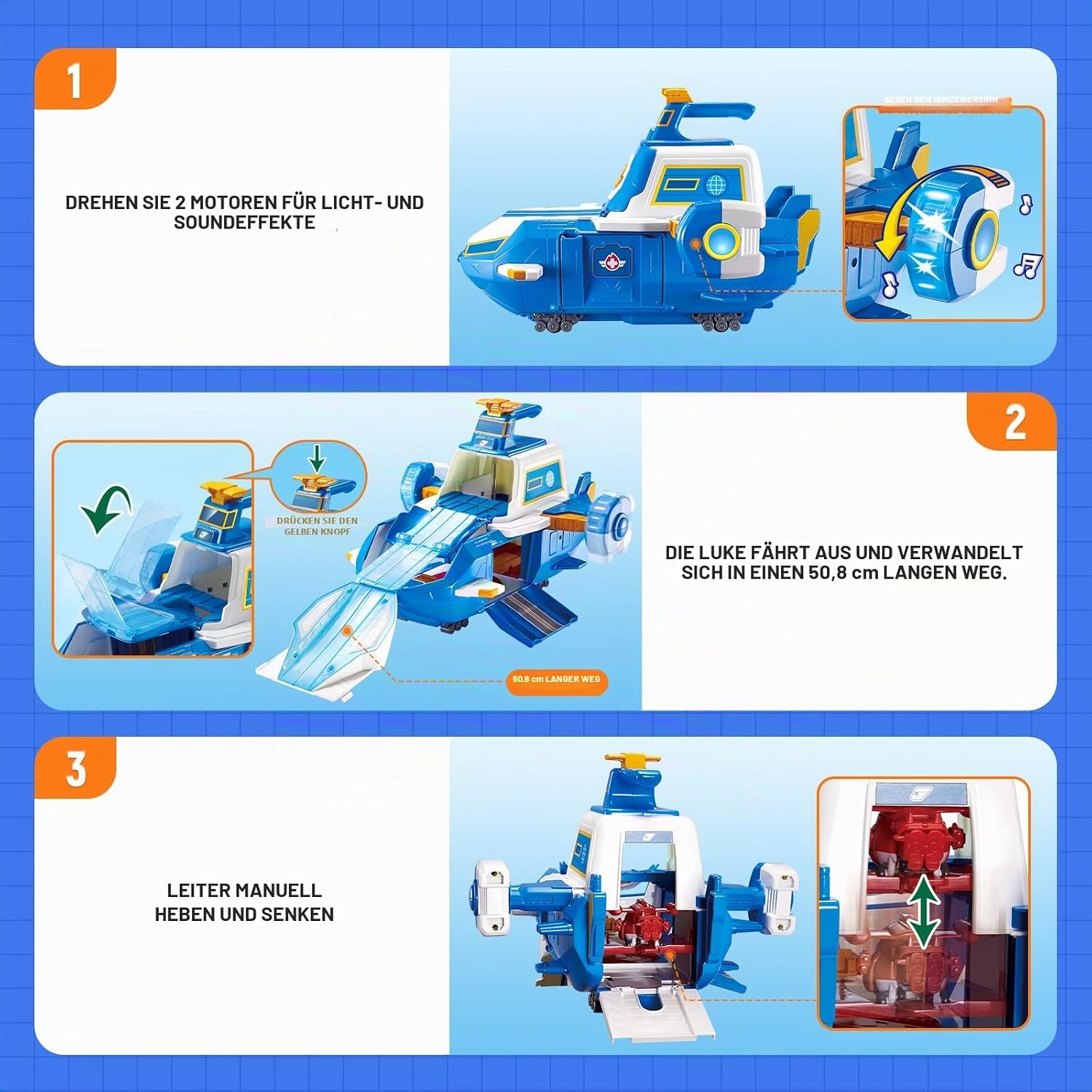 Detalle de Super Wings Airport World Playset mit 2 Spielzeug-Flugzeugen und transformierbaren Transform-a-Bots-Robotern (ab 3 Jahren)