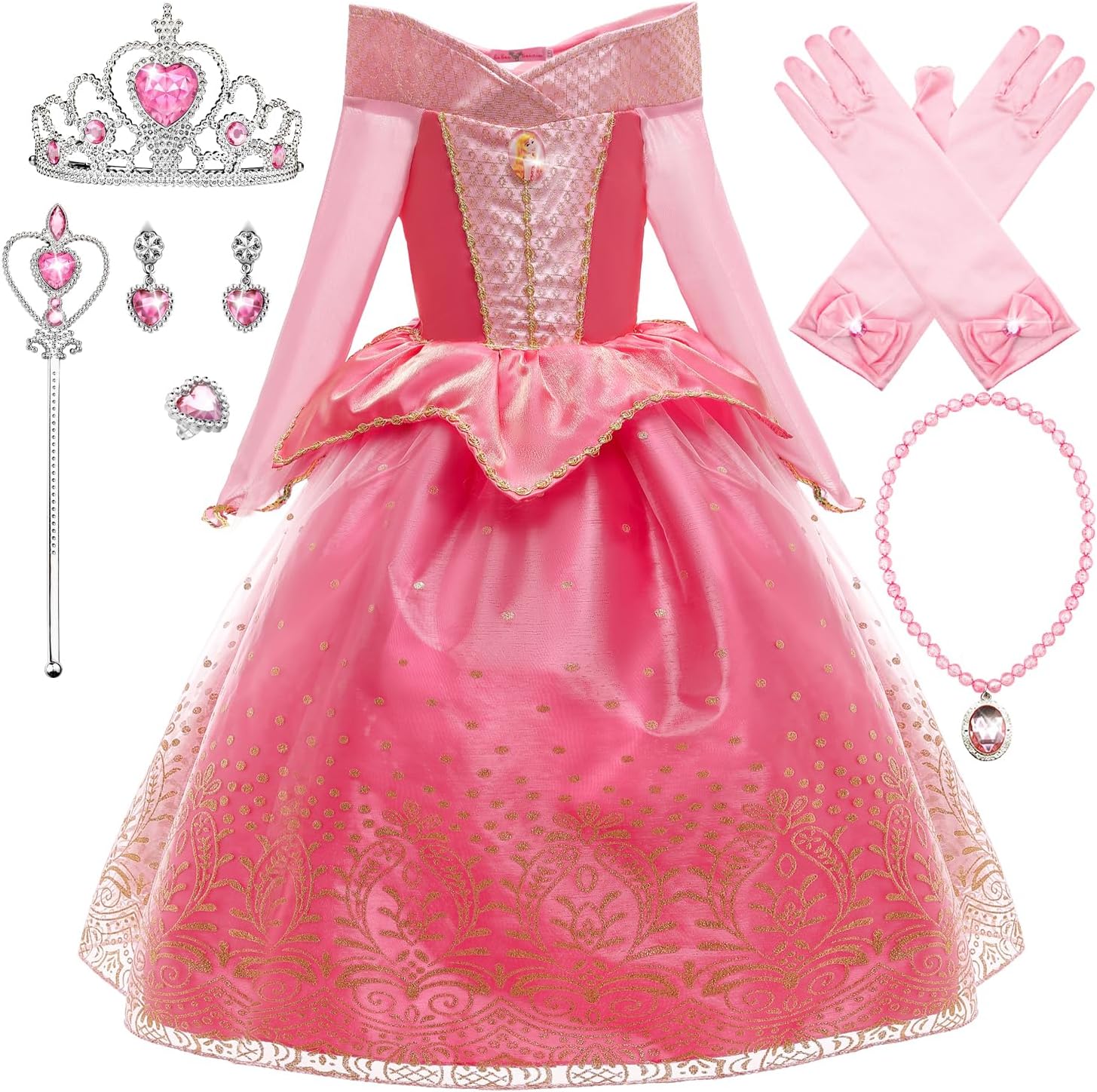 Detalle de Abito da Principessa Aurora per bambine 3-8 anni: costume per comunione, battesimo, festa e Halloween