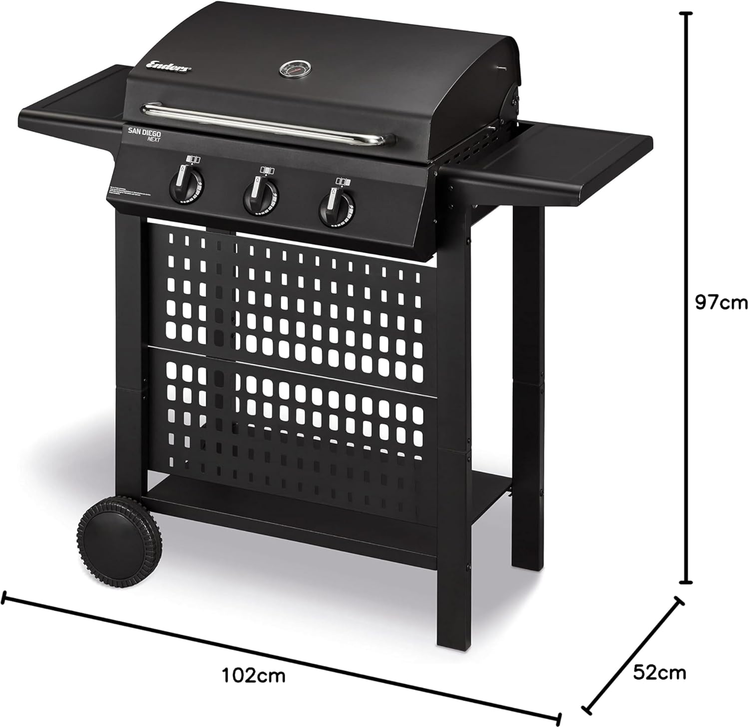 Detalle de Enders Gasgrill SAN DIEGO NEXT 3 – Edelstahl, 3 Brenner, Thermometer, kompakt für Balkon & Camping
