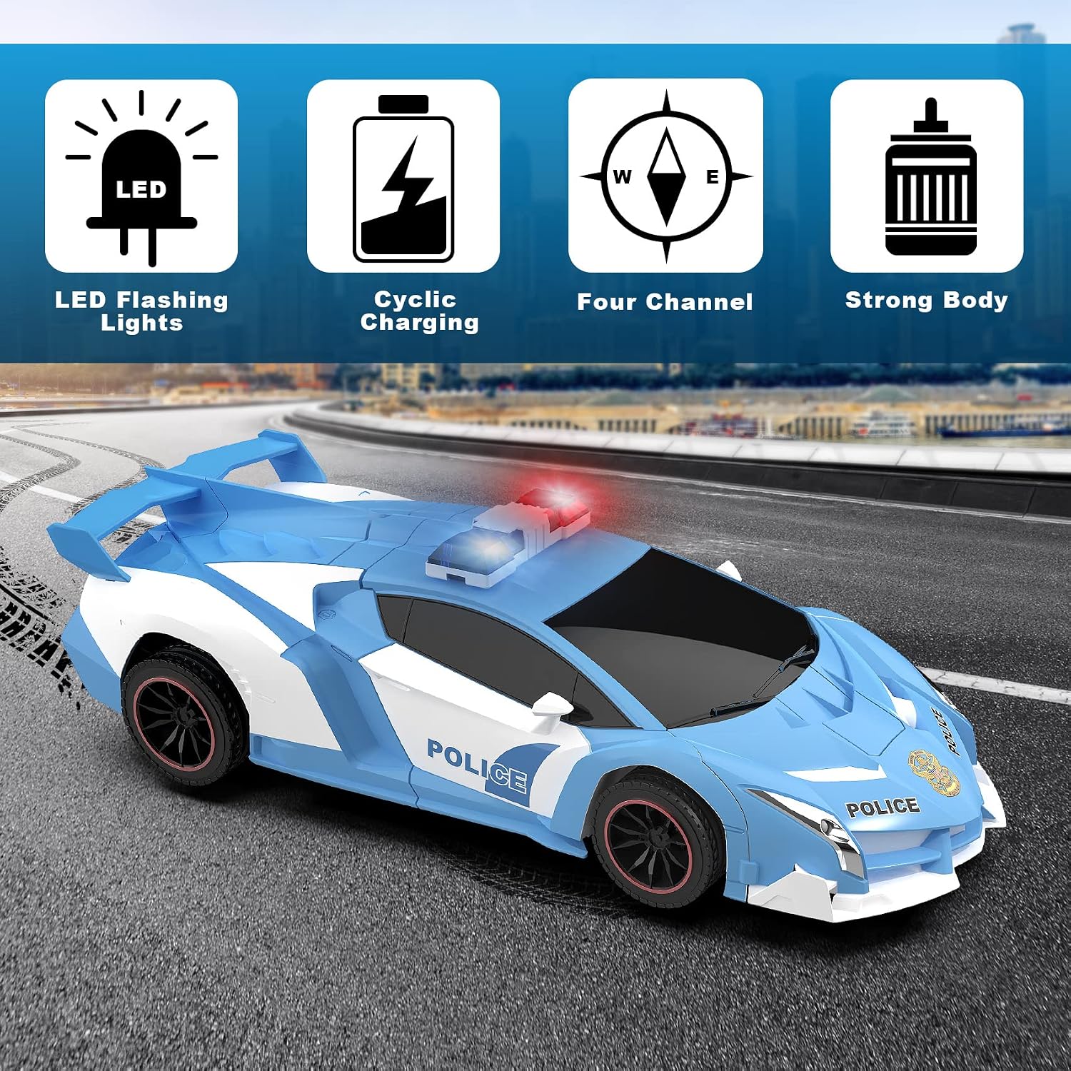 Thumbnail 5 de FDJ RC Cars Transforming Police Car 1:18
