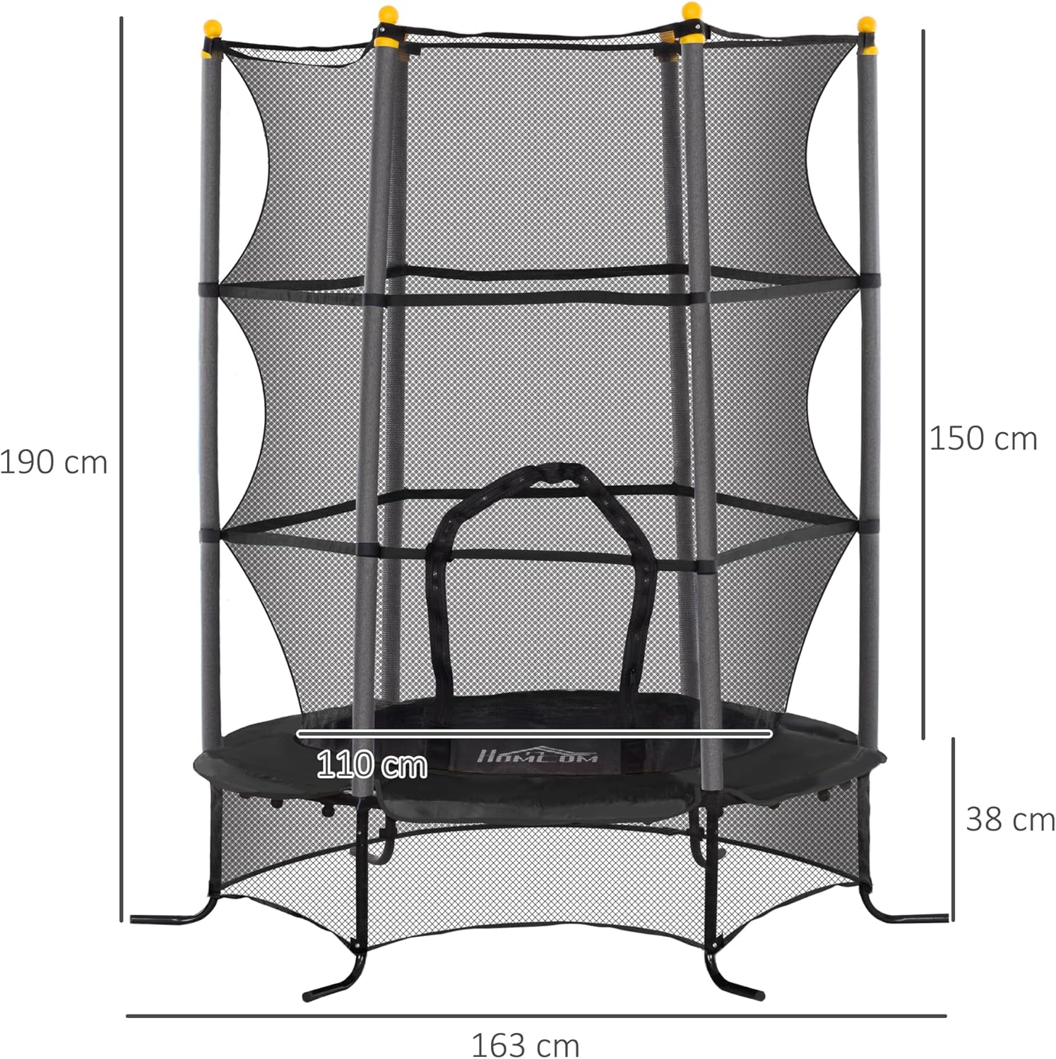 Thumbnail 6 de HOMCOM Trampoline enfant Ø 1,63 m avec filet et porte zippée (couvre-ressorts, 6 poteaux rembourrés)