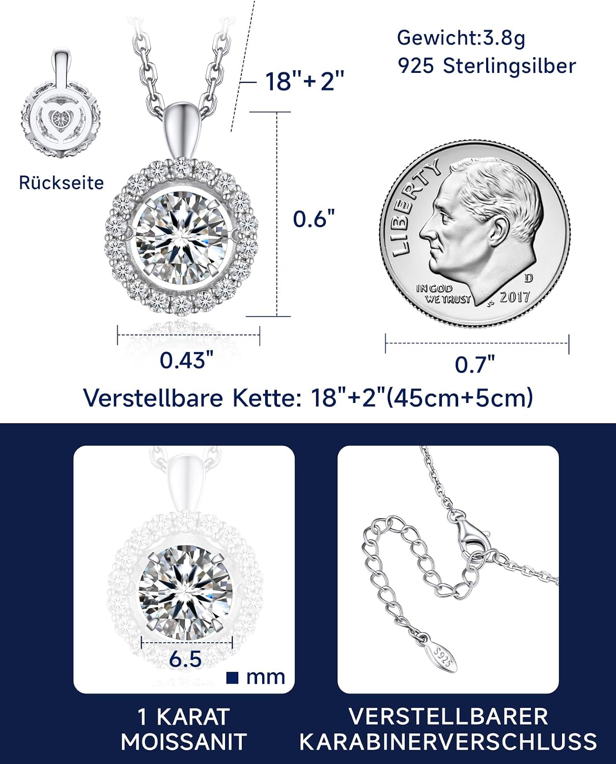Thumbnail 6 de MomentWish Halskette Damen 1 Karat Moissanit