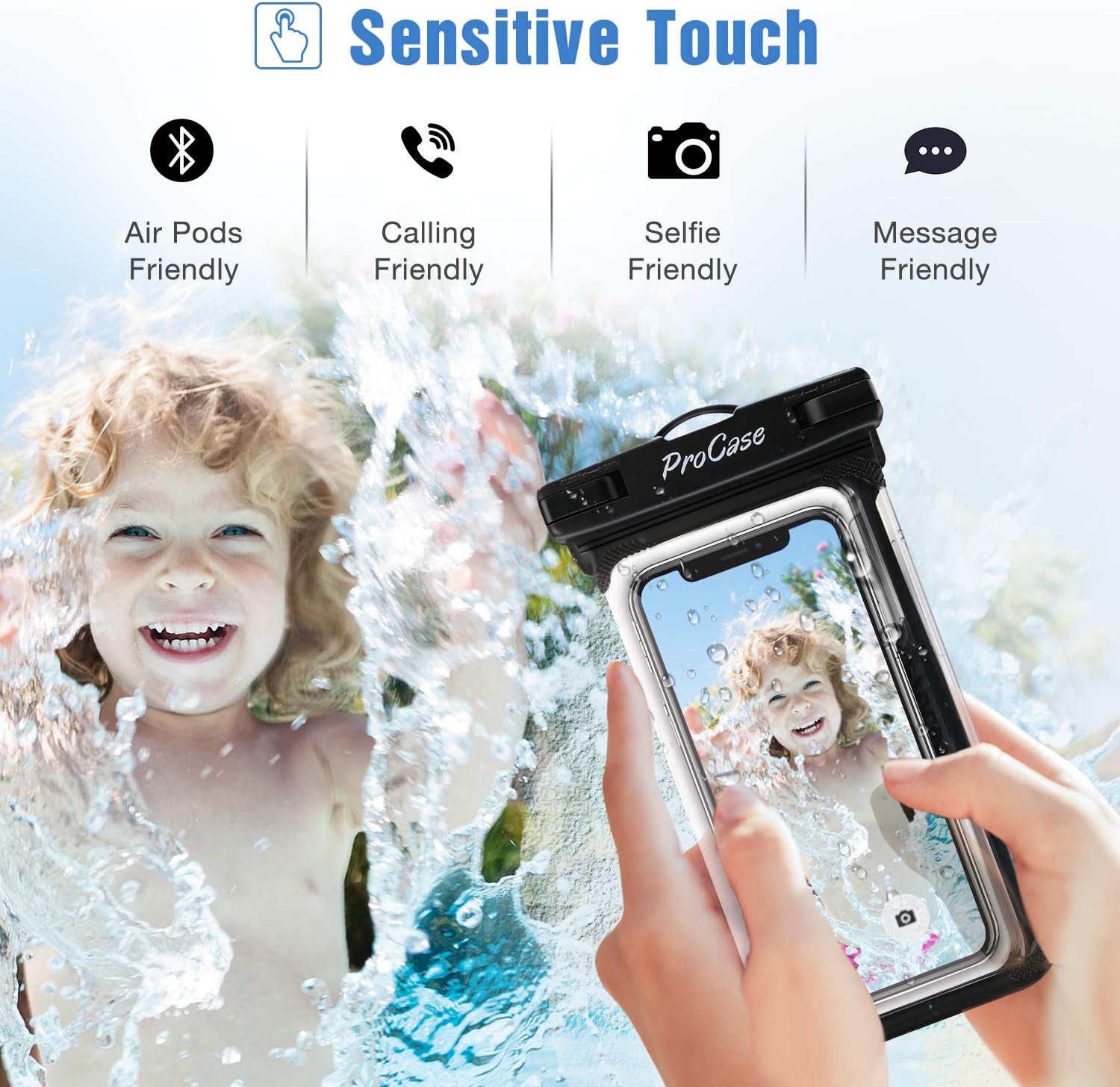 Detalle de ProCase 2 Pack Waterproof Phone Pouch with Neck Strap – Underwater Case for iPhone 15/14/Pro Max and Galaxy S23/S24 Series (Up to 7.0 inches) – Black