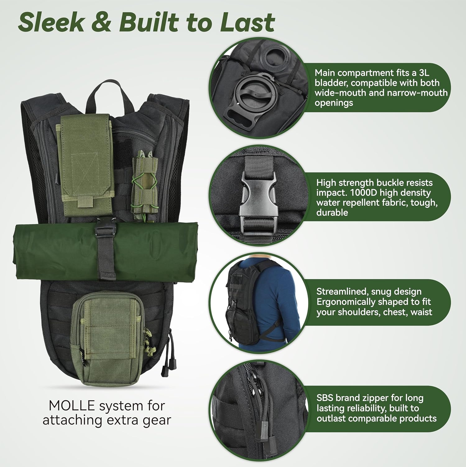 Thumbnail 2 de MARCHWAY Tactical Molle Hydration Pack Backpack (3L TPU Water Bladder)