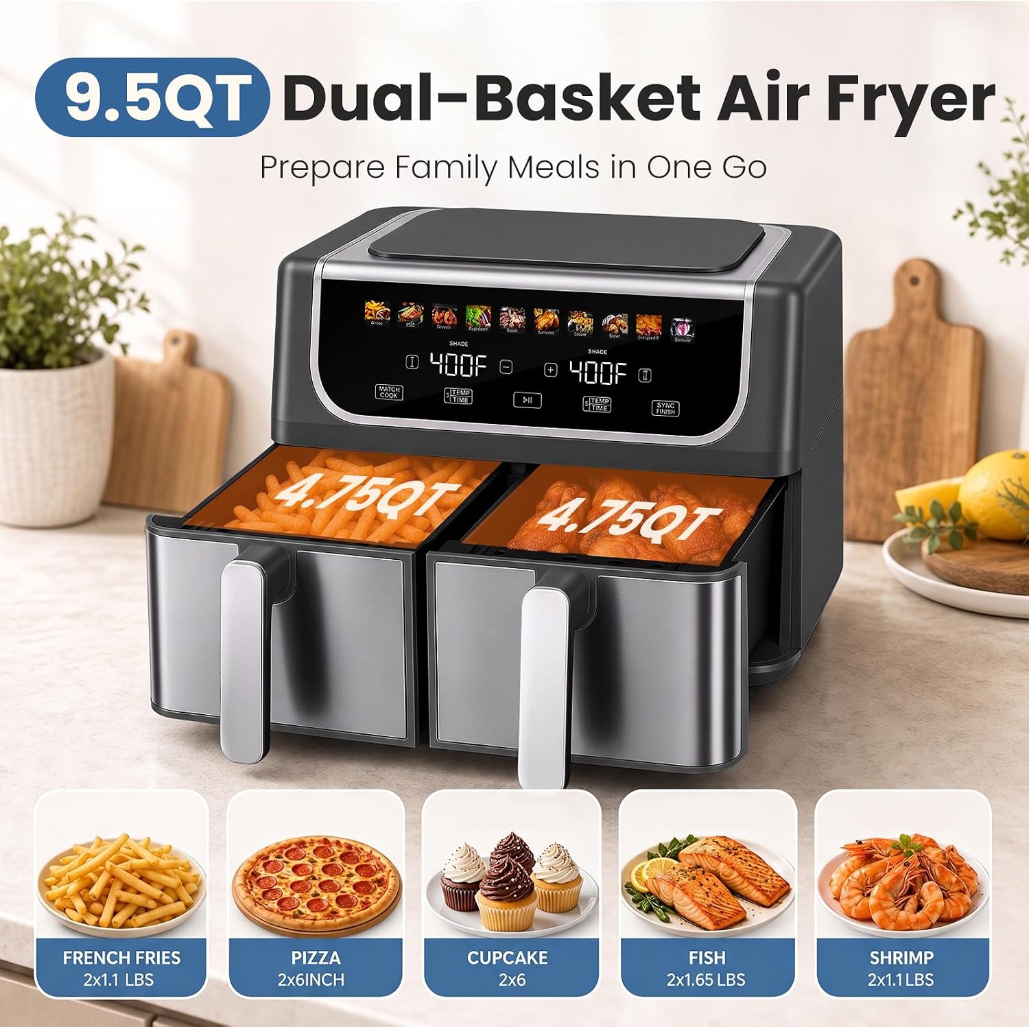 Thumbnail 5 de OLIXIS Dual-Basket Air Fryer, 9.5-Quart