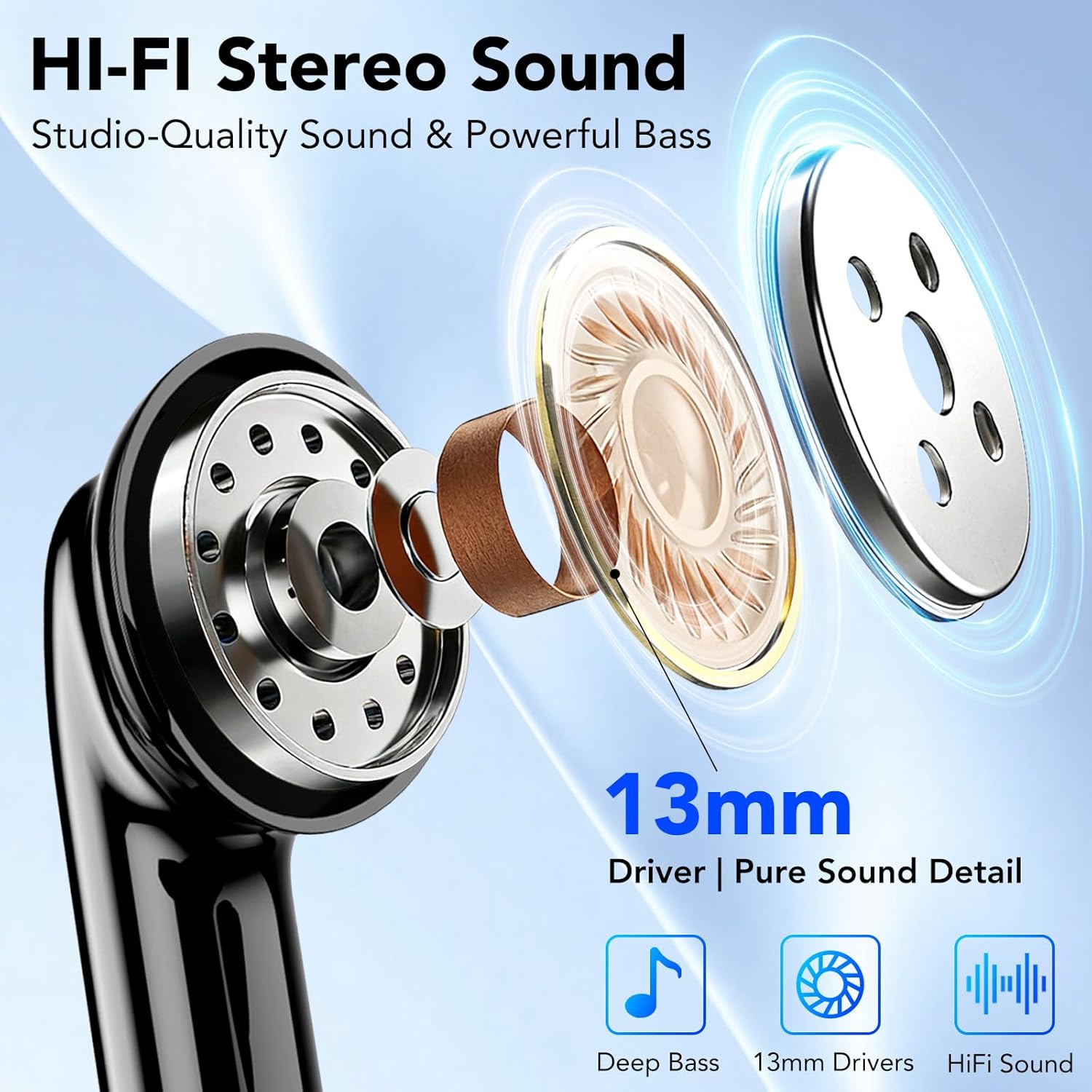 Thumbnail 1 de Tiksounds Écouteurs sans fil Bluetooth 5,3 avec réduction de bruit, micro intégré et autonomie jusqu’à 40 h